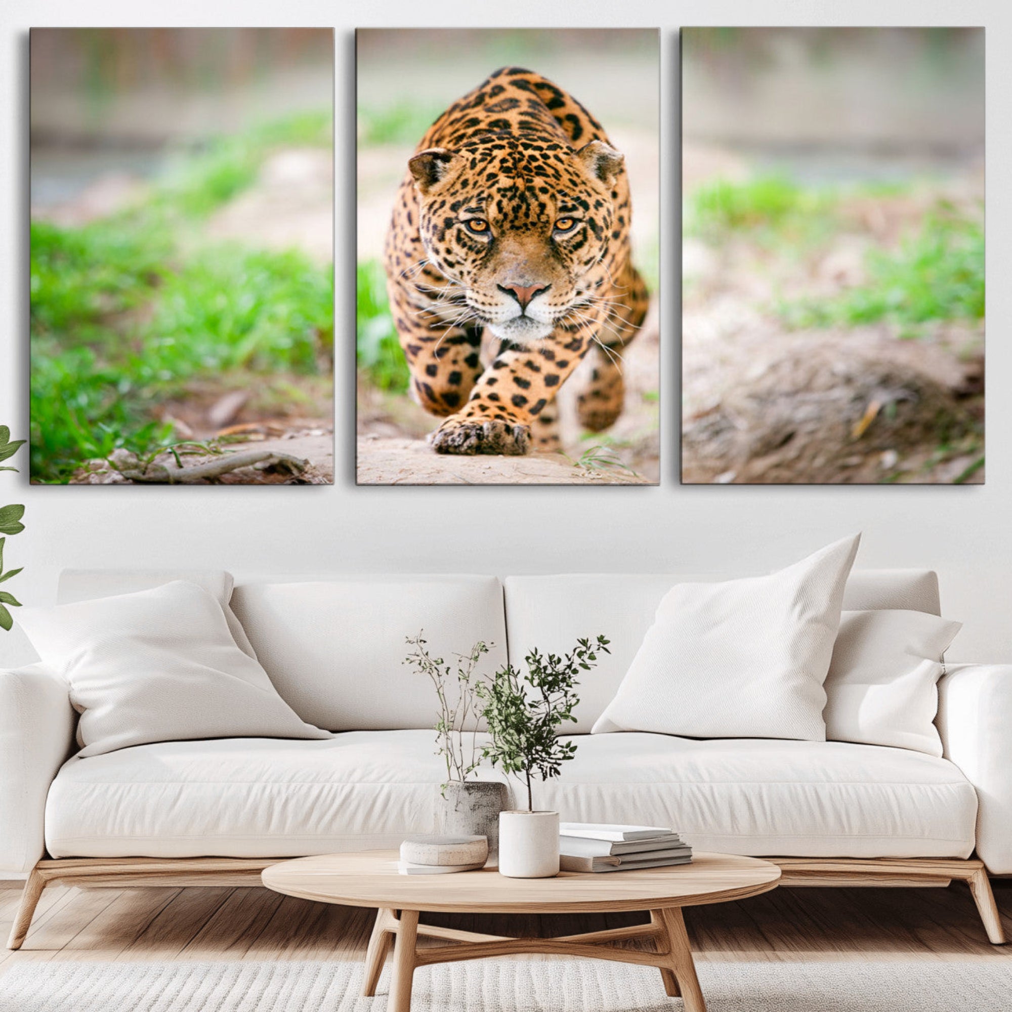 75066-MGV-CV-36X24-Leopard on the Prowl - Stunning Large Framed Leopard Wall Art Canvas Wall Art for Living Room,