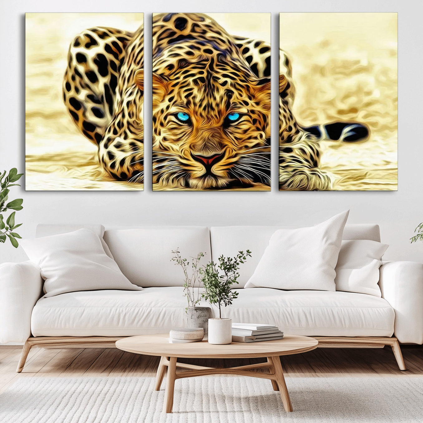 -Blue-Eyed Leopard Canvas Wall Art - Framed Animal Print Ready to Hang - Fierce and Bold Decor for