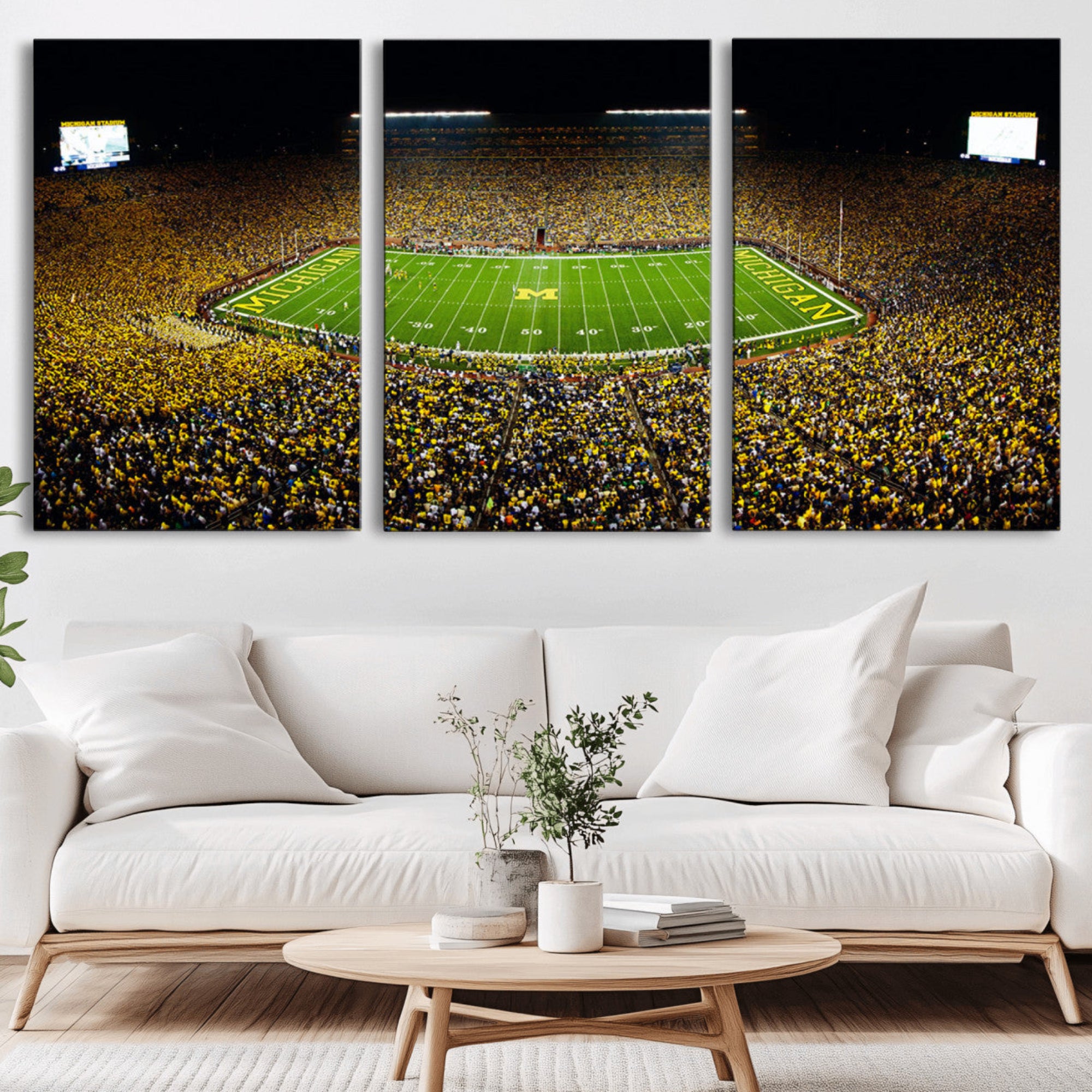 26166-MGV-CV-36X24-Stadium in Michigan Wall Art Canvas Print, Framed American Football Stadium Art Picture Print,