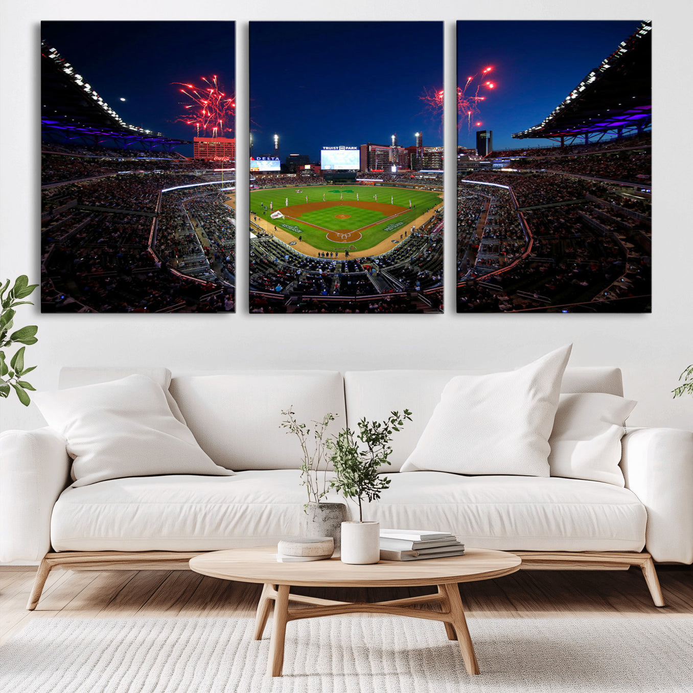 -Truist Park Atlanta Braves Baseball Stadium Wall Art Print | Large 3-Panel Canvas Print for Sports