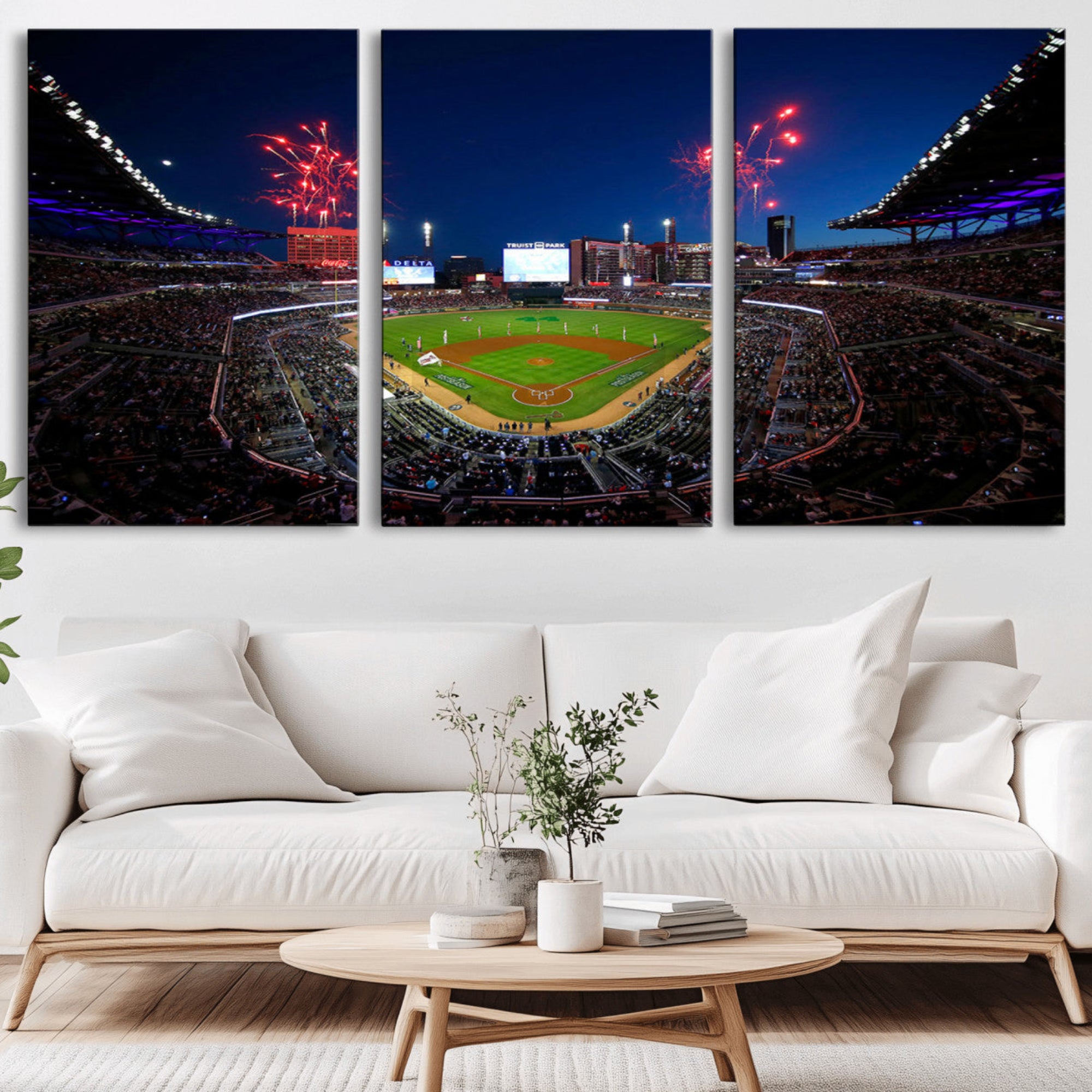 50582-MGV-CV-36X24-Truist Park Atlanta Braves Baseball Stadium Wall Art Print | Large 3-Panel Canvas Print for Sports