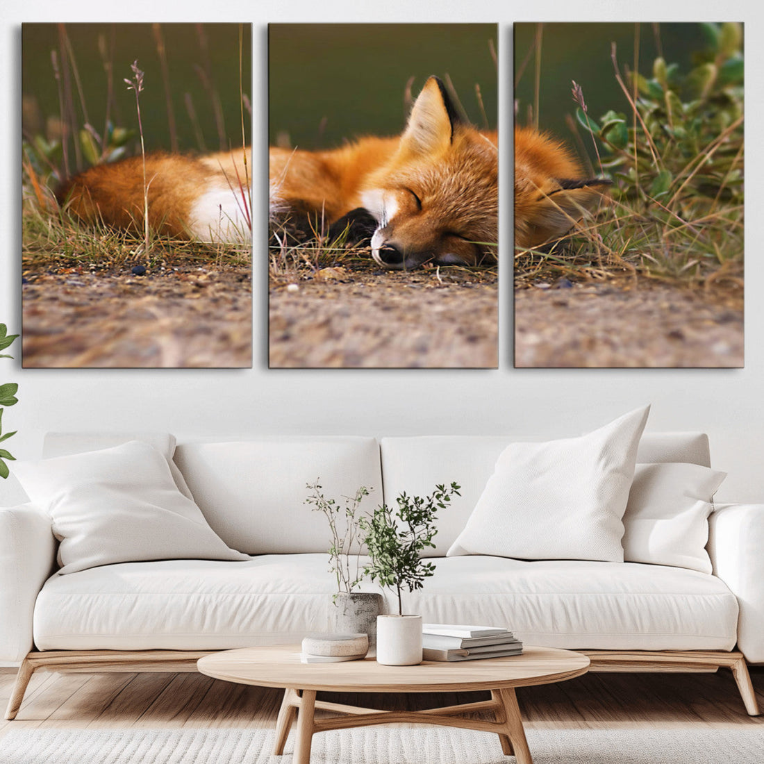 Sleeping Fox Wall Art Canvas Print, Farmhouse Wall Decor