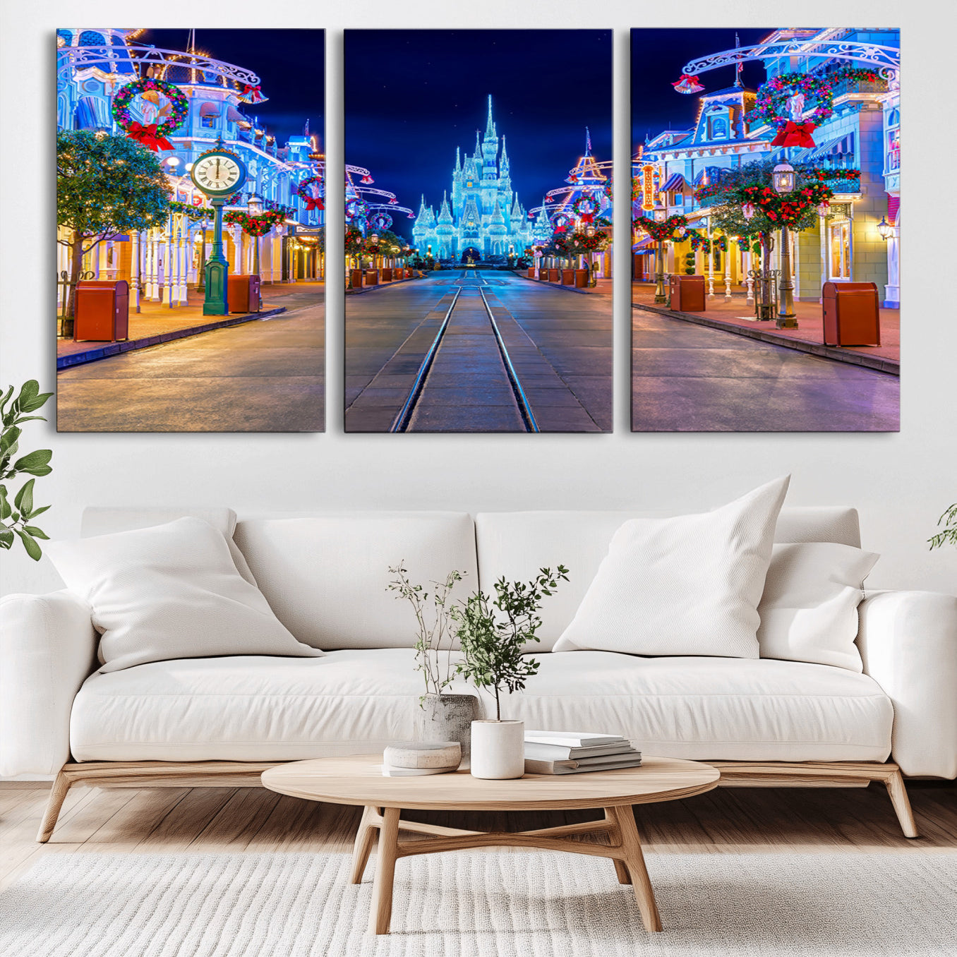 12470-MGV-CV-36X24-Disney Castle Wall Art – Large Magic Kingdom Canvas Artwork, Fairytale Design, Kids Room Christmas Decor for Home, Office