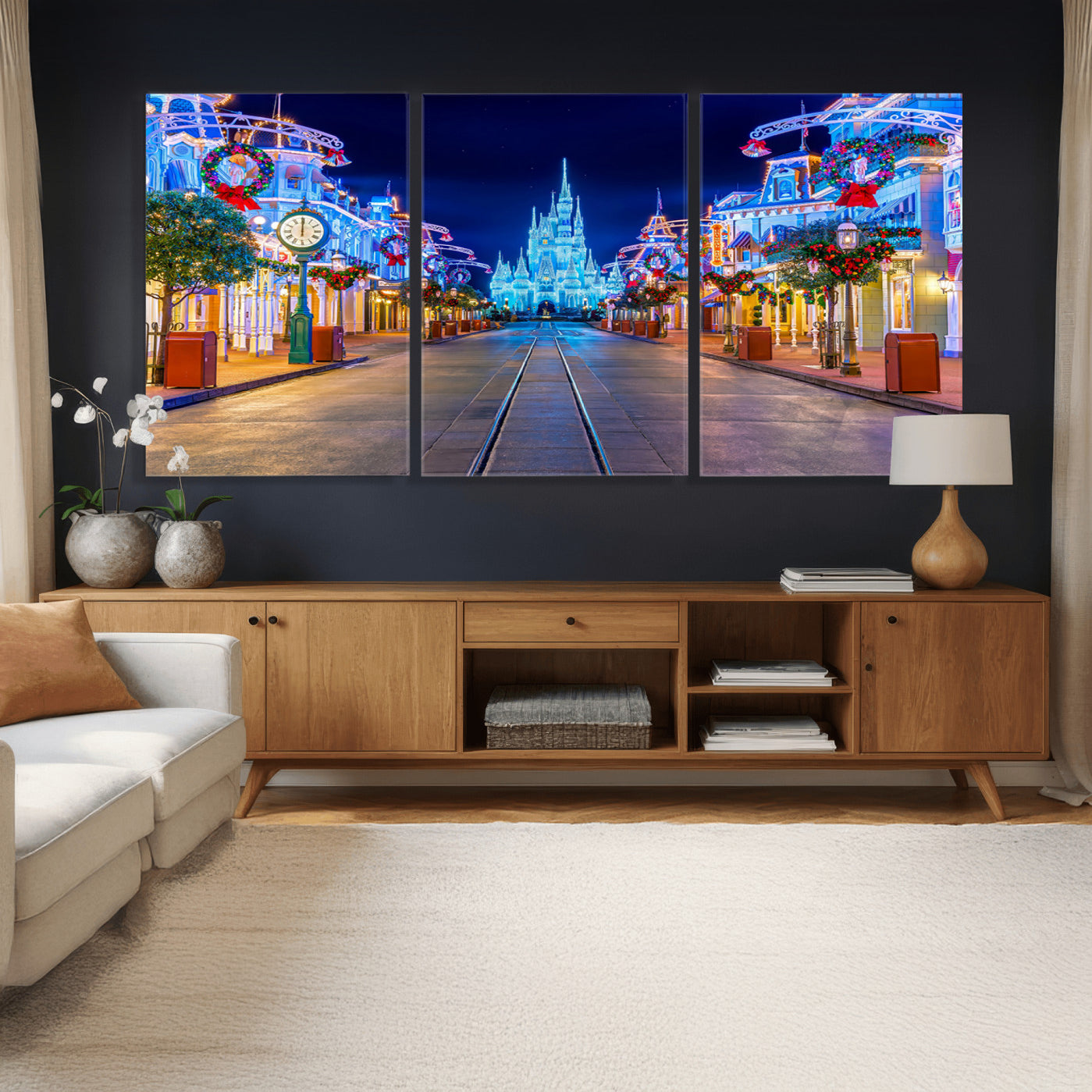 12470-MGV-CV-36X24 - Disney Castle Wall Art – Large Magic Kingdom Canvas Artwork, Fairytale Design, Kids Room Christmas Decor for Home, Office