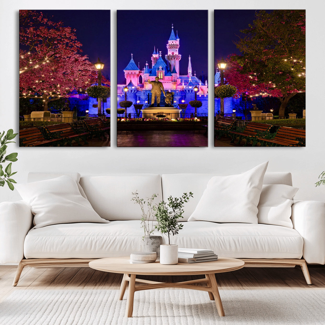 MGV-CV-60X30-3P - Disney Castle Wall Art Canvas Print, Framed Magic Kingdom Art Picture Print, Disney World Perfect Child Room Decor Artwork