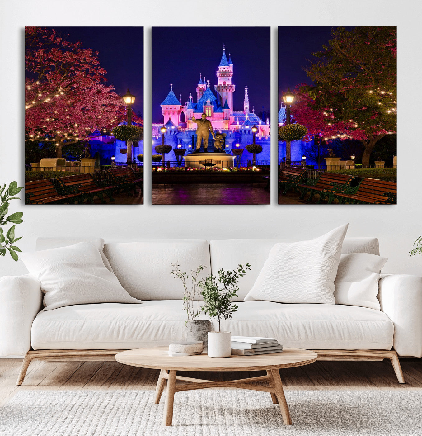 MGV-CV-60X30-3P - Disney Castle Wall Art Canvas Print, Framed Magic Kingdom Art Picture Print, Disney World Perfect Child Room Decor Artwork