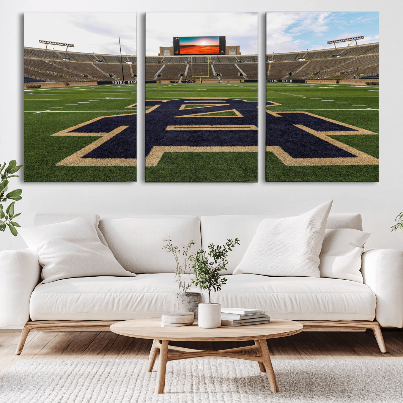 MGV-CV-60X30-3P - Notre Dame Stadium Wall Art Canvas Print, Framed Indiana Stadium Art Picture Print, Notre Dame Field Perfect Sport Room Decor Artwork