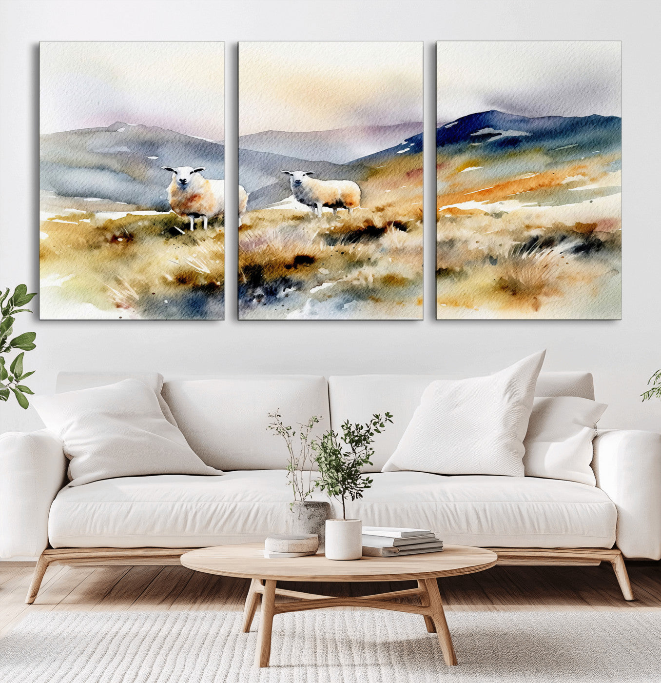 -Watercolor Sheep for Farmhouse Decor Wall Art Canvas Print, Mountain Wall Art Print