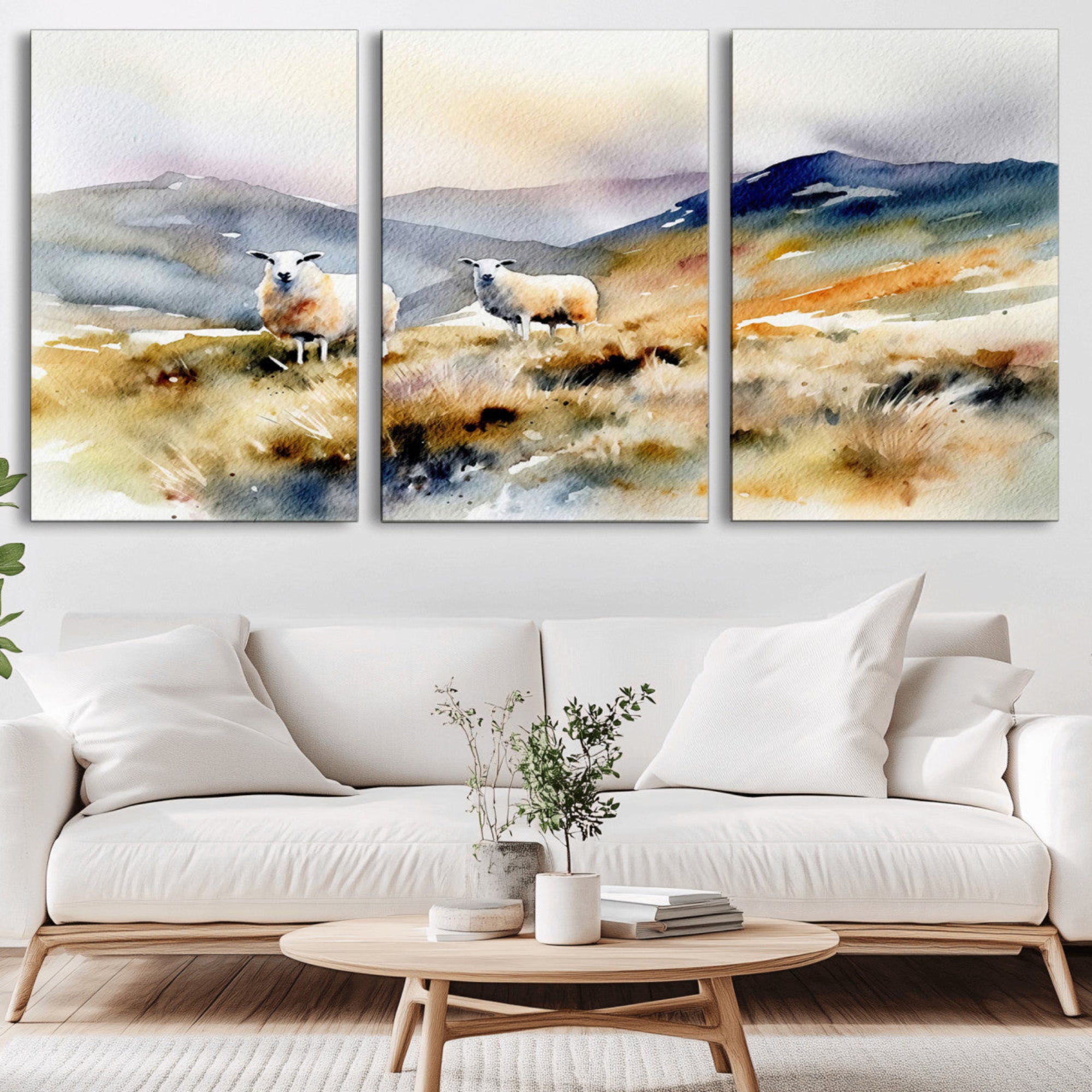 58145-MGV-CV-36X24-Watercolor Sheep for Farmhouse Decor Wall Art Canvas Print, Mountain Wall Art Print