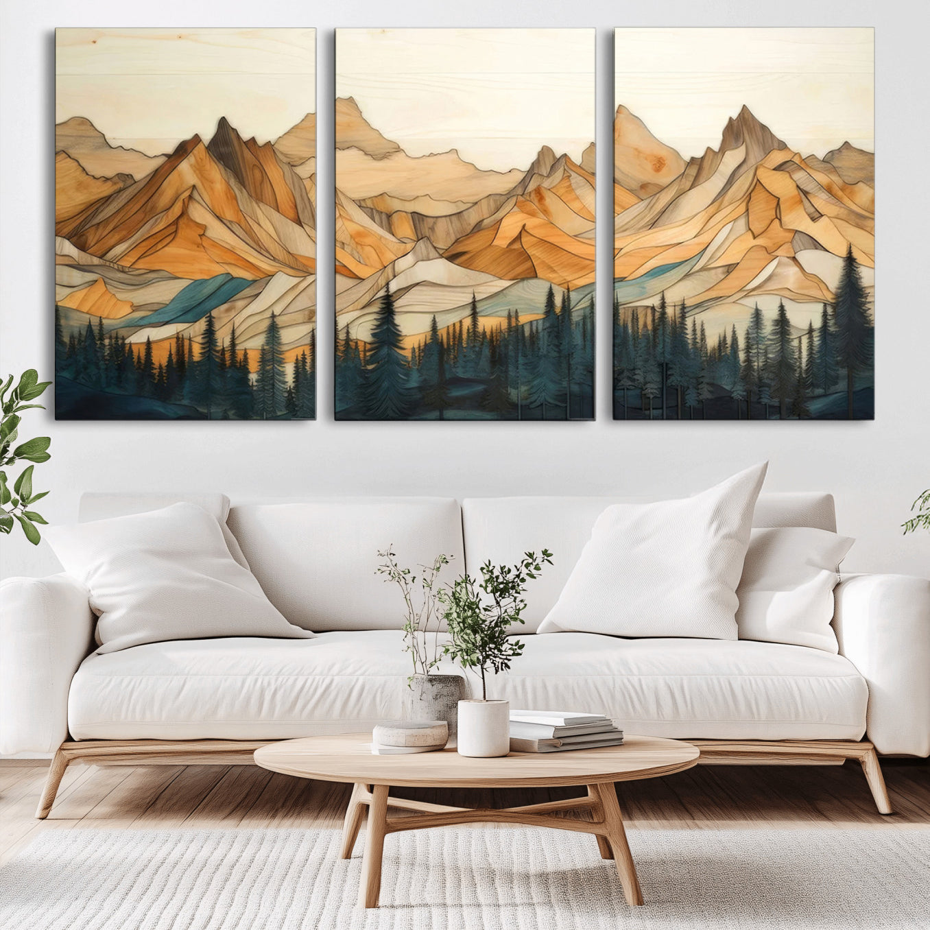 31576-MGV-CV-36X24-Rustic Wood Mountain Wall Art Print | Triptych Giclee Print Featuring Handcrafted Forest and