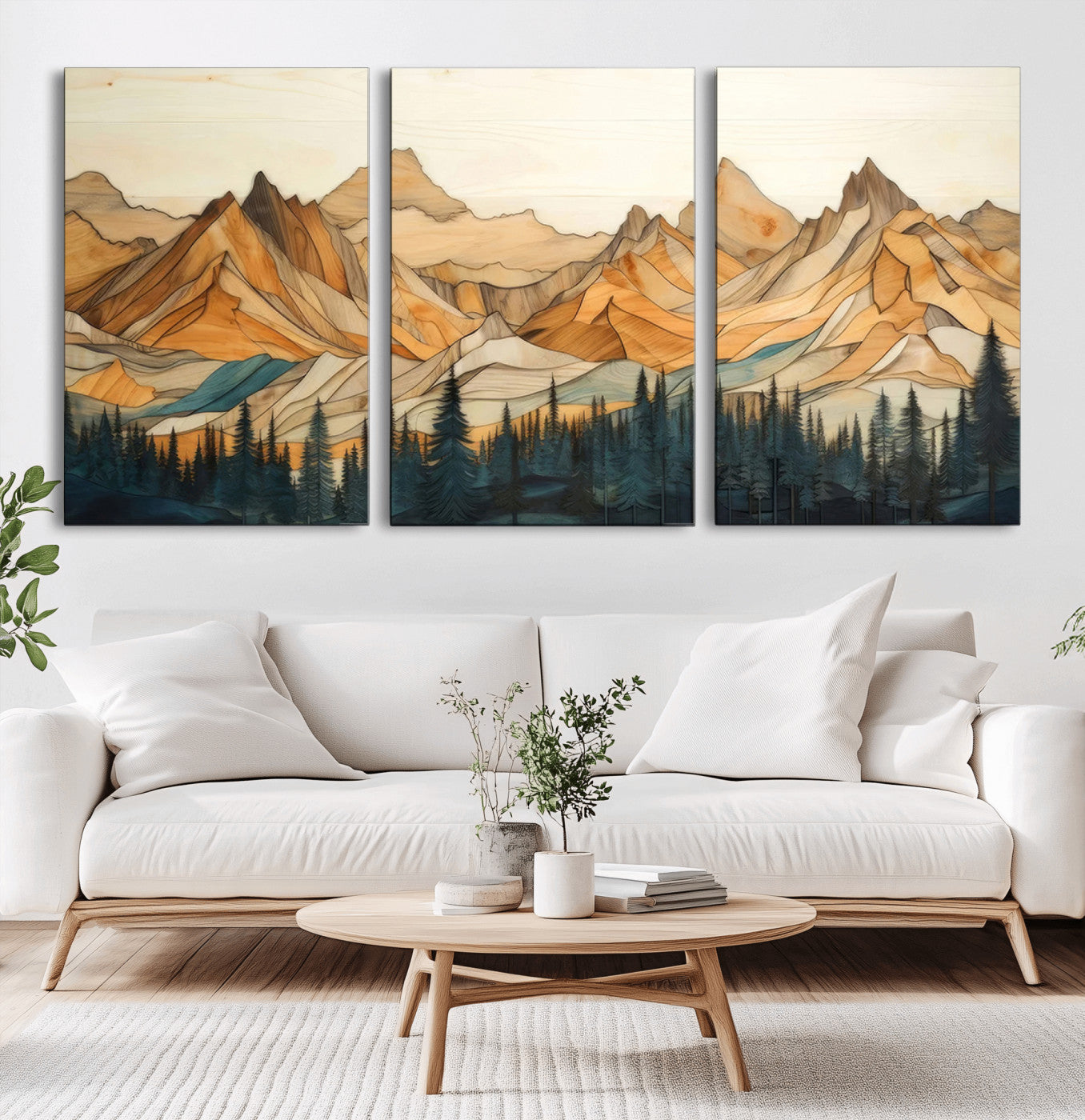 -Rustic Wood Mountain Wall Art Print | Triptych Giclee Print Featuring Handcrafted Forest and