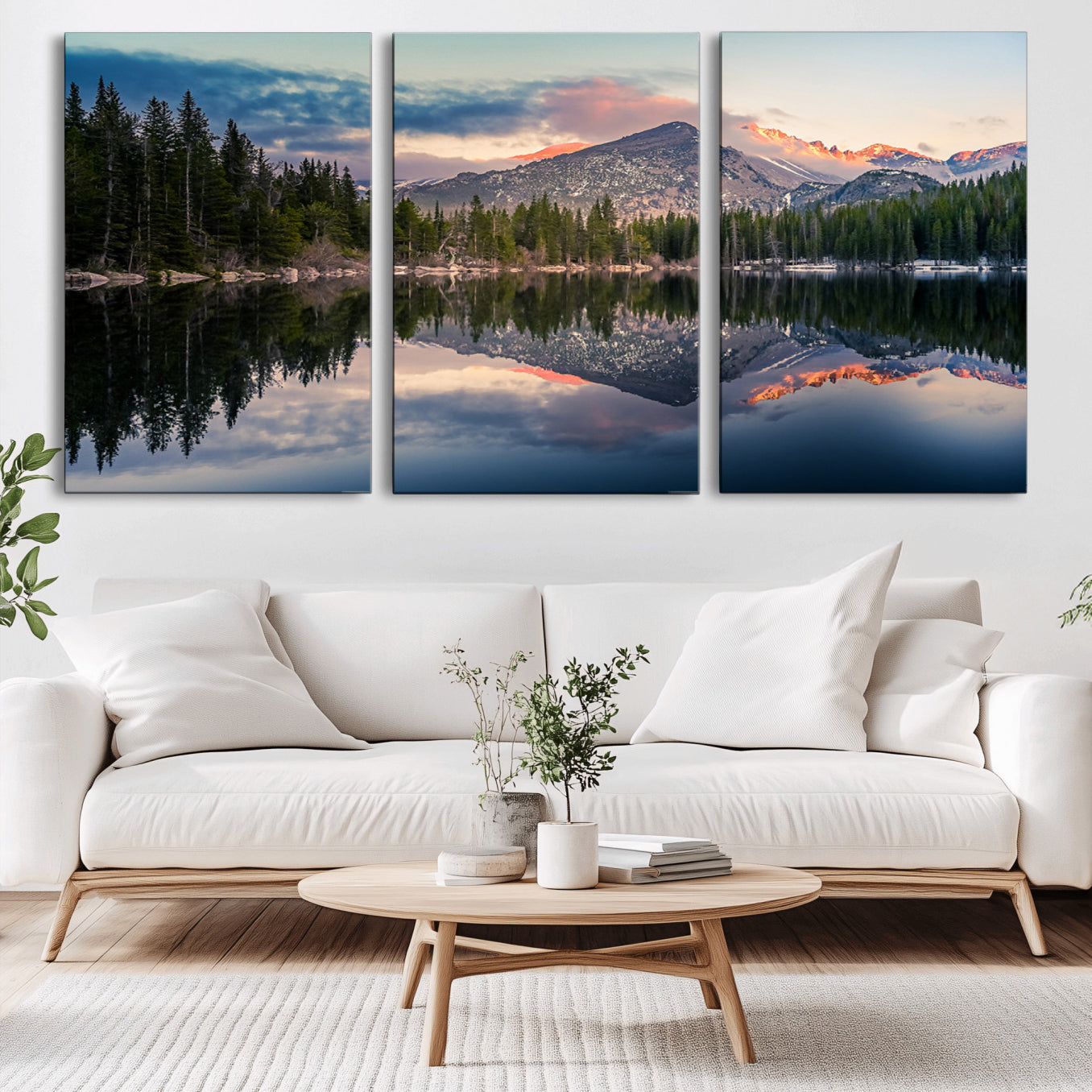 -Bear Lake Reflection at Rocky Mountain National Park Wall Art Canvas Print, Scenic Mountain