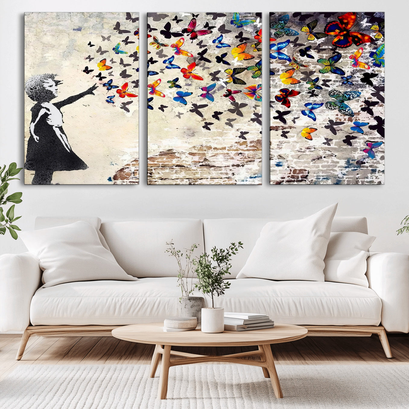 -Banksy Graffiti Wall Art Canvas Print: Girl Releasing Vibrant Butterflies – Ready to Hang