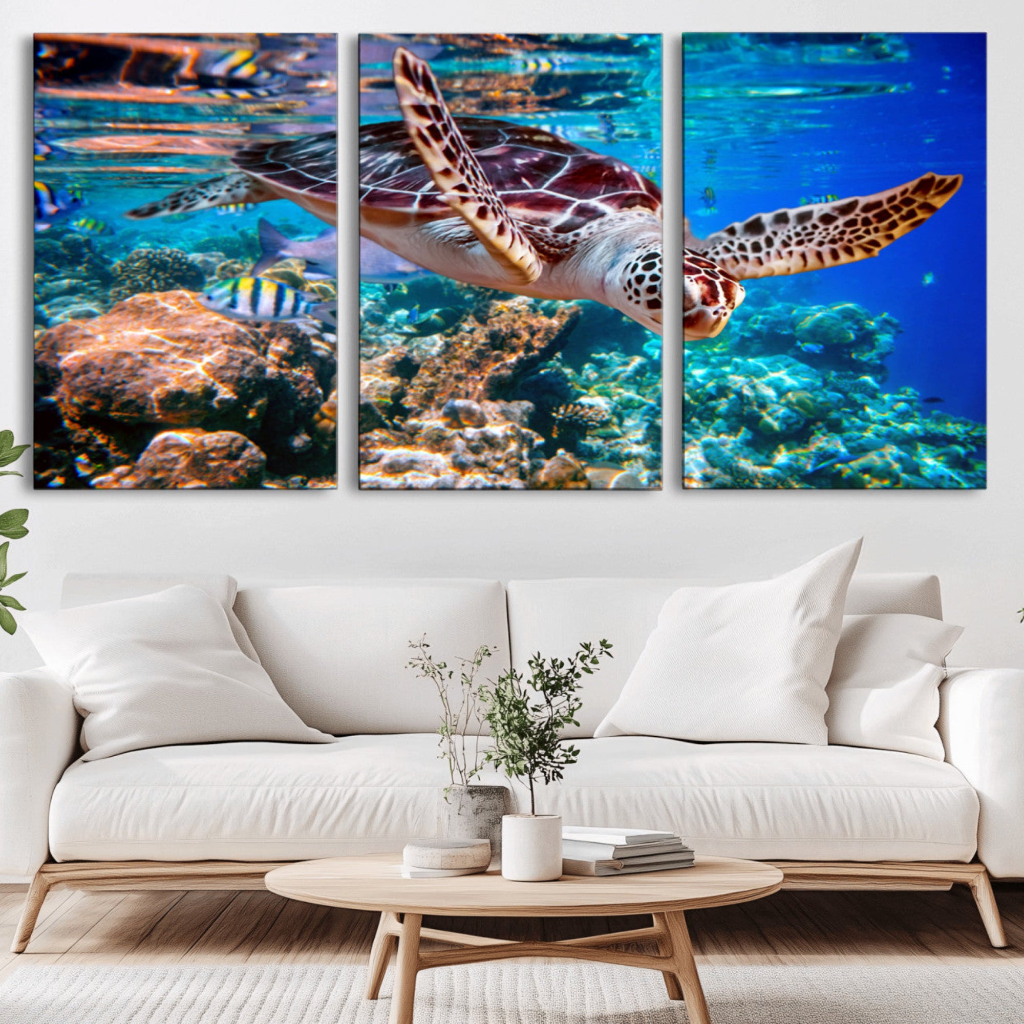 88200-MGV-CV-36X24-Underwater Coral Reef Sea Turtle Wall Art Canvas Print, Vibrant Marine Life | Colorful Ocean Scene