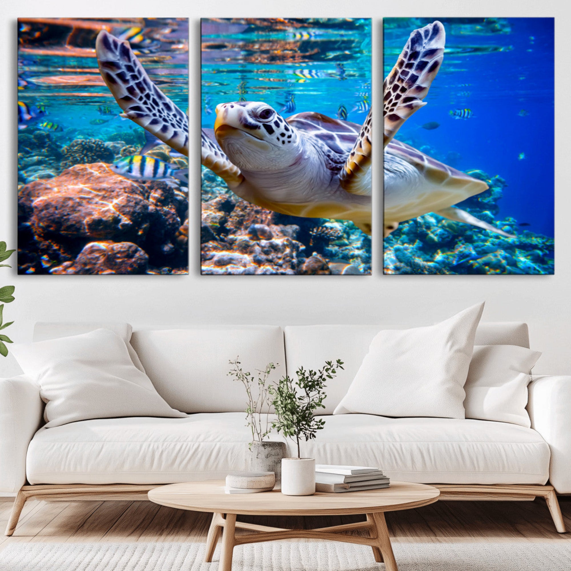 12683-MGV-CV-36X24-Underwater Sea Turtle Wall Art Canvas Print – Vibrant Ocean Coral Reef Décor, Ready to Hang