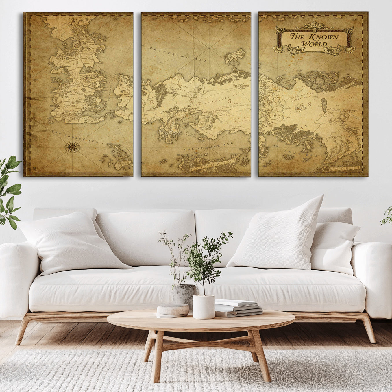 -Vintage Game of Thrones Map Wall Art | Westeros and Essos Antique Style Print | The Known World in
