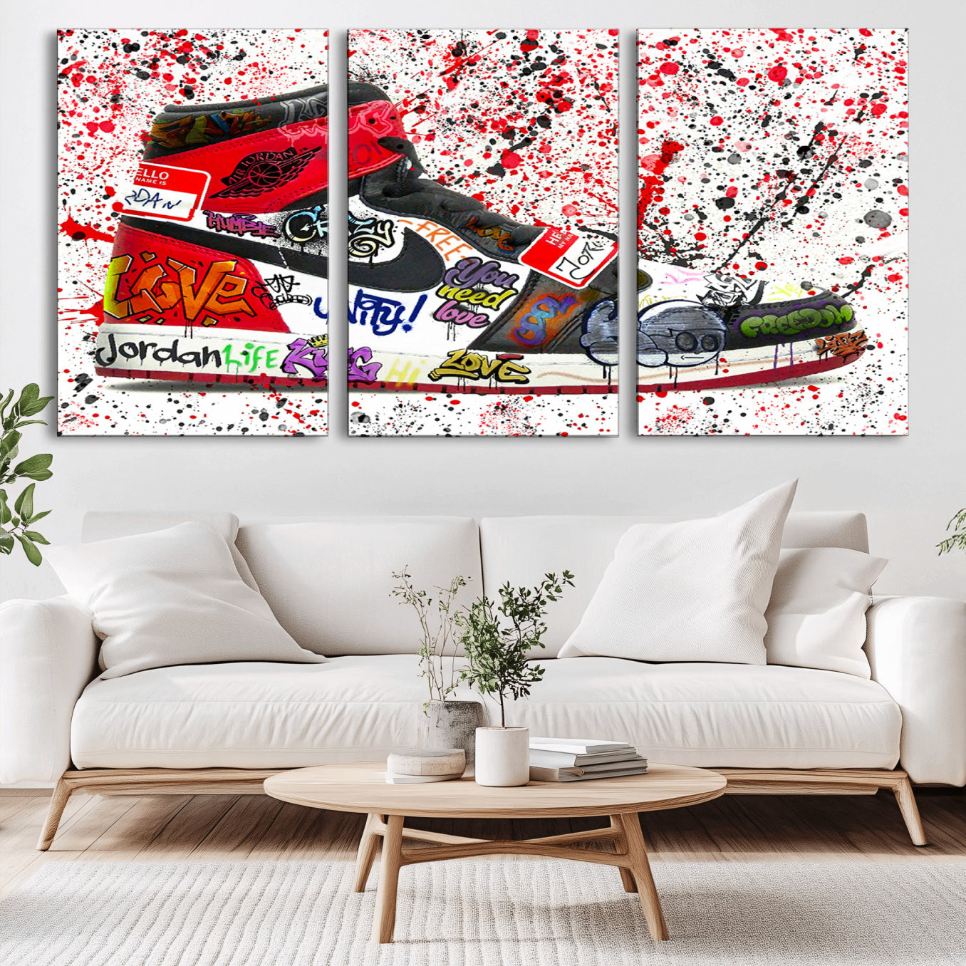 -Jordan Shoes Graffiti Wall Art Canvas Print- Jordan Graffiti Canvas Wall Art - Framed Perfect for