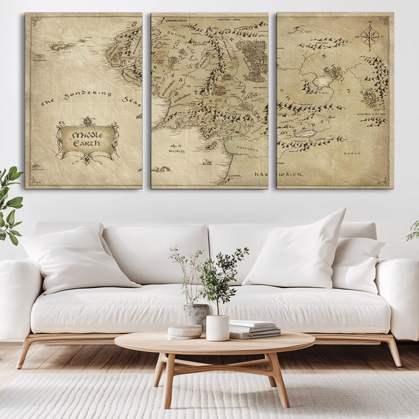 -Lord Of The Rings Middle Earth Map Canvas Wall Art Print, Vintage Style Lord of the Rings Wall Art