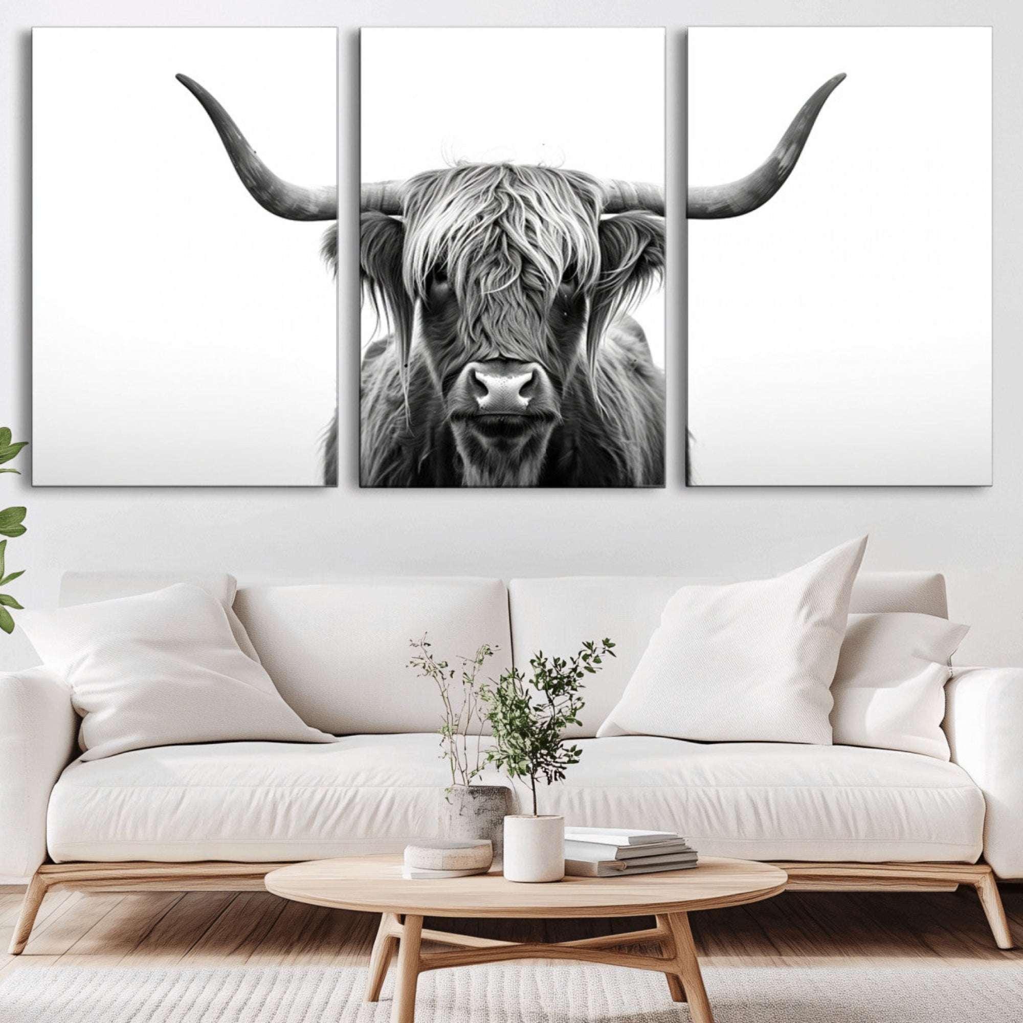 49556-MGV-CV-36X24-Highland Wall Art Canvas Print – Minimalist Black and White Farmhouse Décor, Ready to Hang
