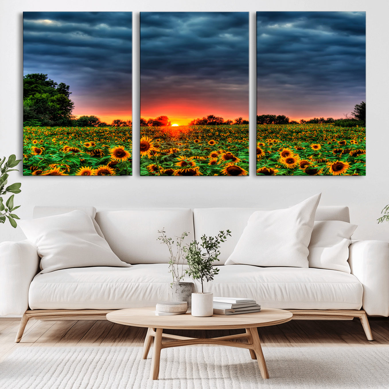 -Golden Sunflower Field at Sunset – Breathtaking Sky and Vibrant Flowers, Ready to Hang Wall Art