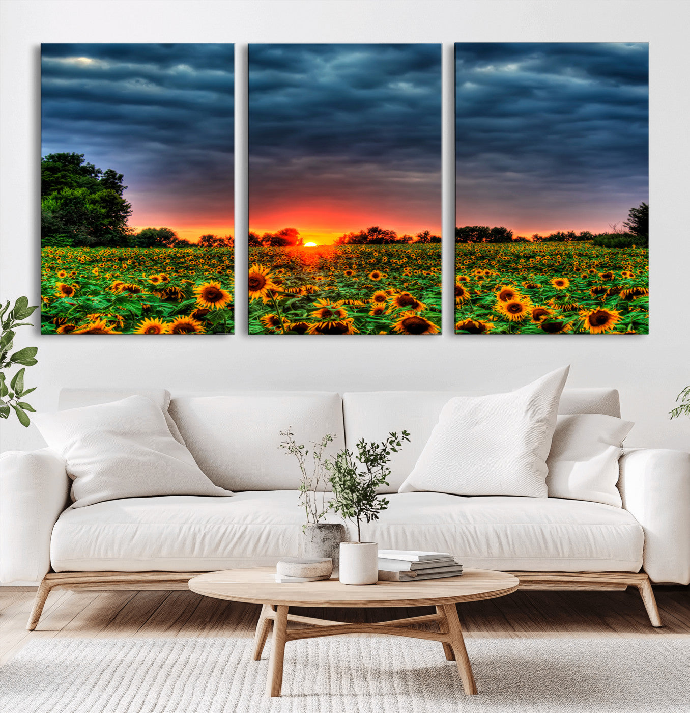 -Golden Sunflower Field at Sunset – Breathtaking Sky and Vibrant Flowers, Ready to Hang Wall Art
