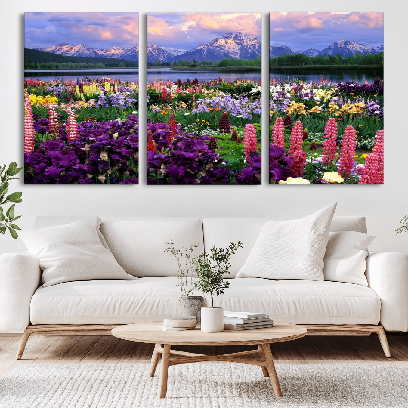 -Vibrant Wildflower Garden and Mountain View Giclee Canvas Print | Floral Wall Art for Living Room