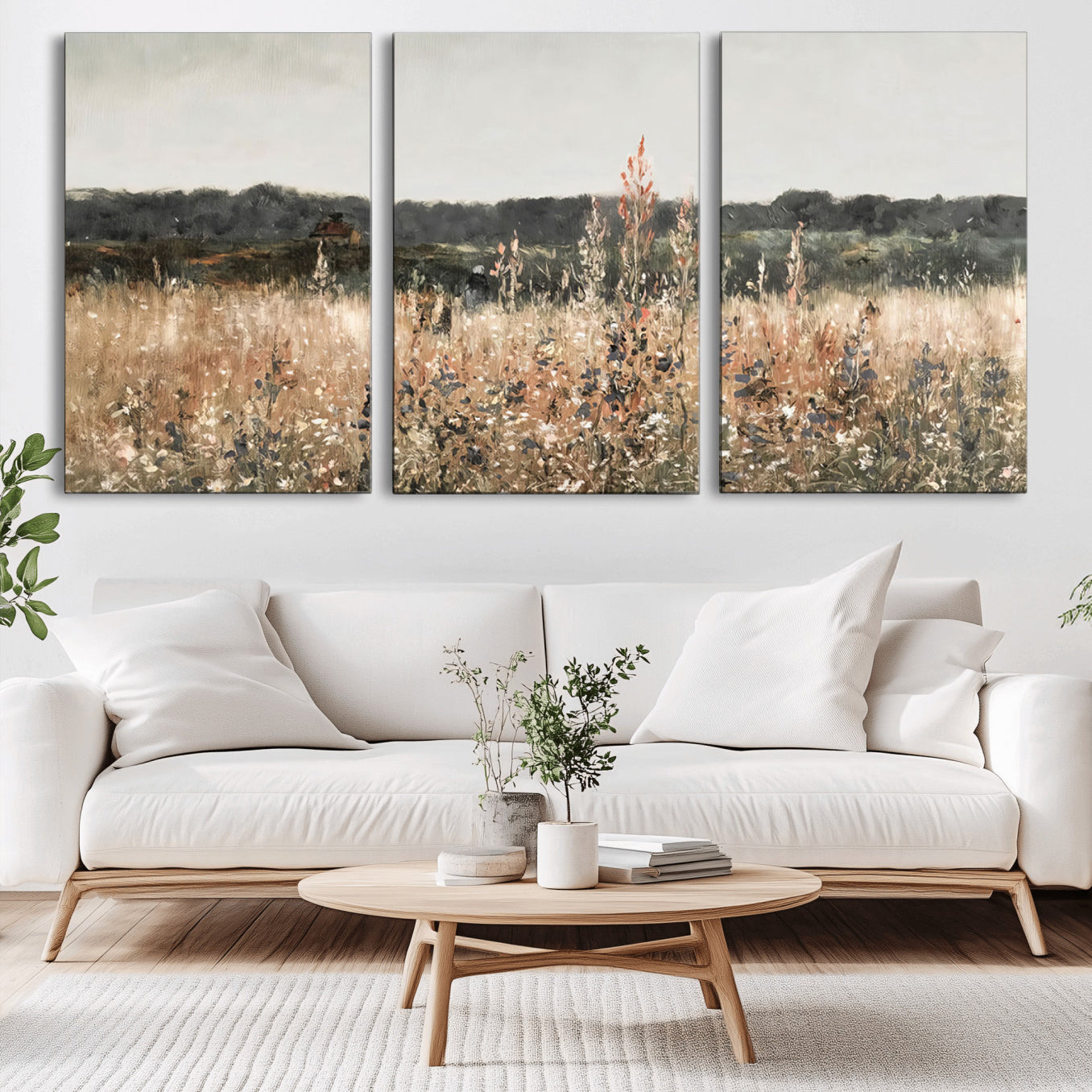 -Rustic Field Landscape Wall Art Print, Giclee Canvas Wall Art for Modern Homes, Warm Meadow and