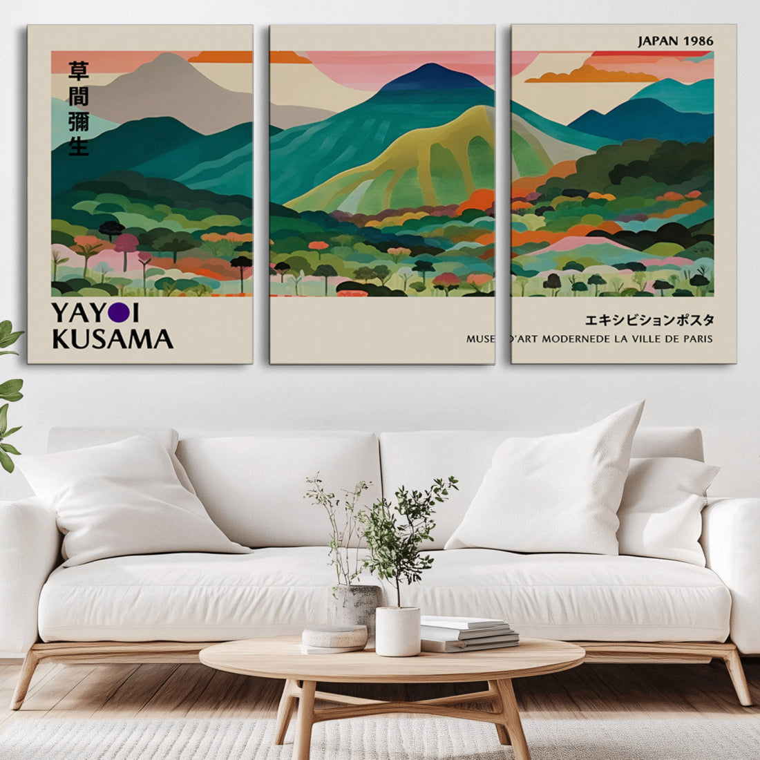 Yayoi Kusama Wall Art, Yayoi Wall Art Canvas, Vibrant Mountain Landscape Print