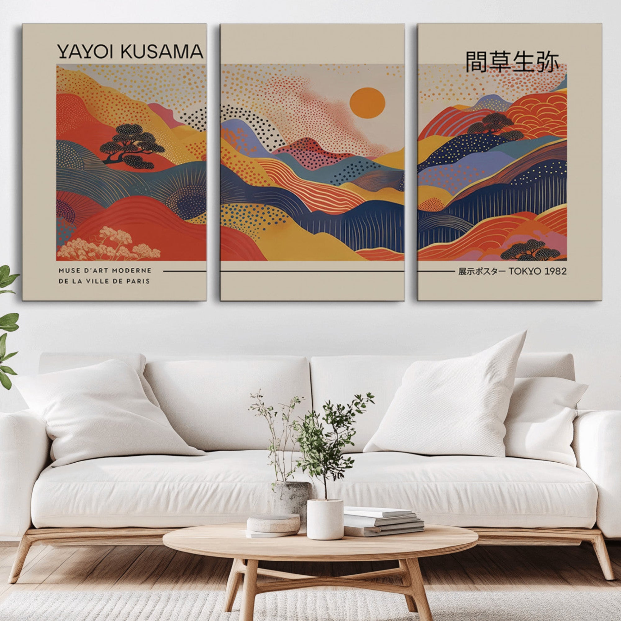 87627-MGV-CV-36X24-Yayoi Kusama Landscape Canvas Print, Vibrant Floral Mountain Art Print, Botanical Flower Nature