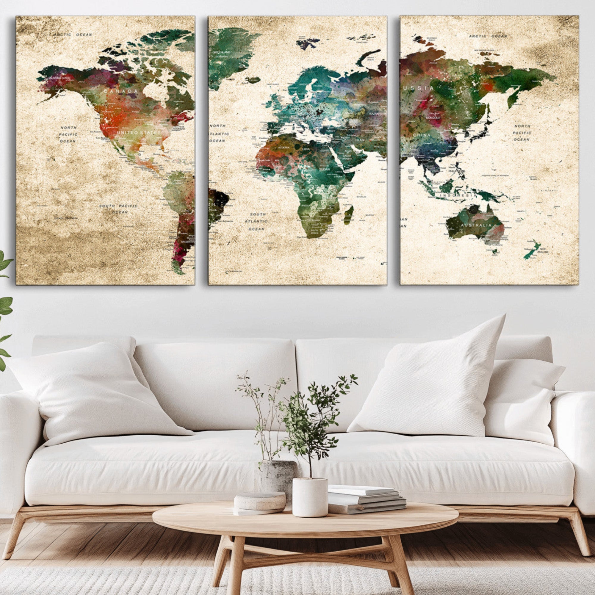 45128-MGV-CV-36X24-Push Pin World Map Canvas Print – Framed Travel Tracker Wall Art for Couples, Perfect Anniversary Gift and Home Decor