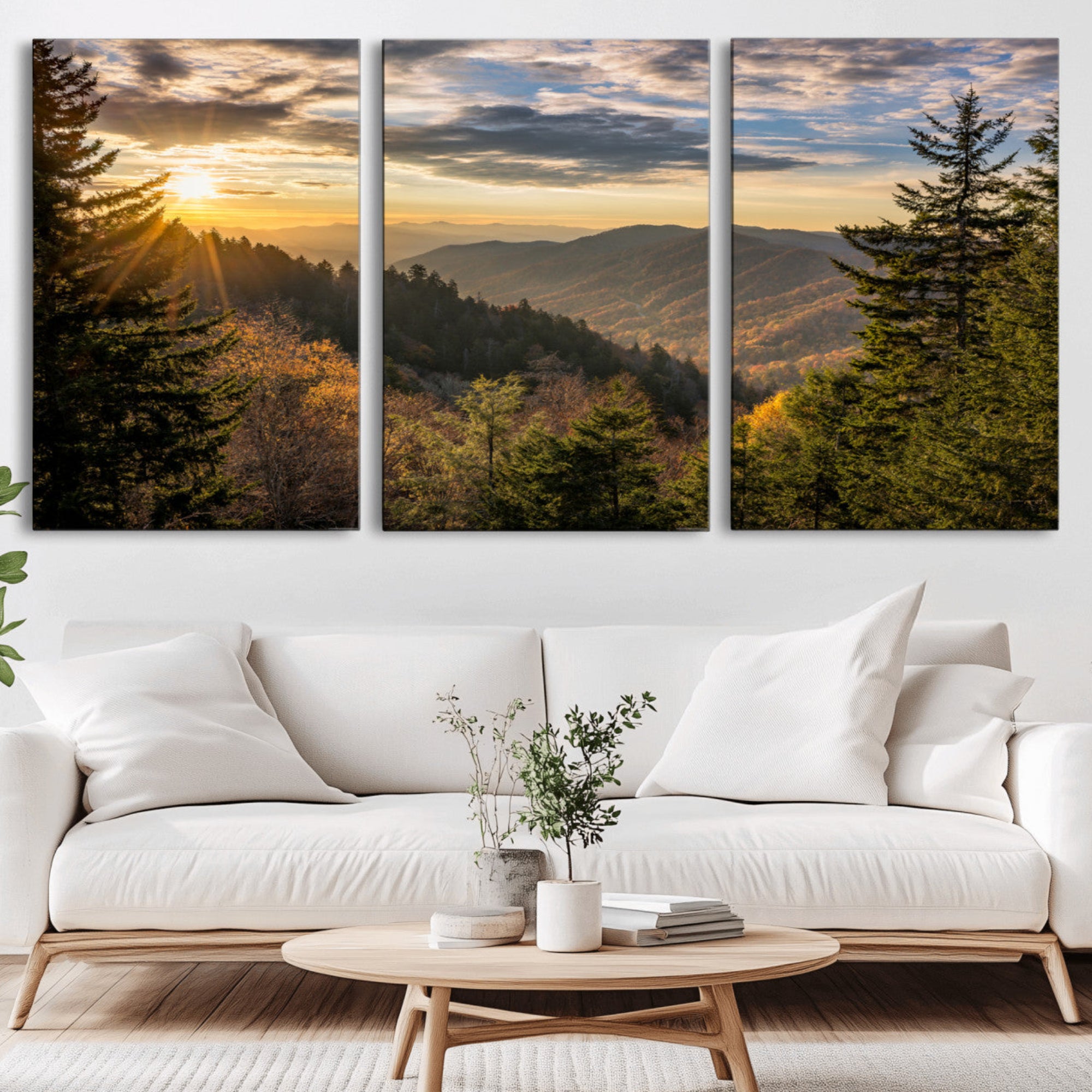 73692479-MGV-CV-36X24-Sunrise Over the Smoky Mountains Canvas Wall Art – Breathtaking Scenic Landscape Photography in a