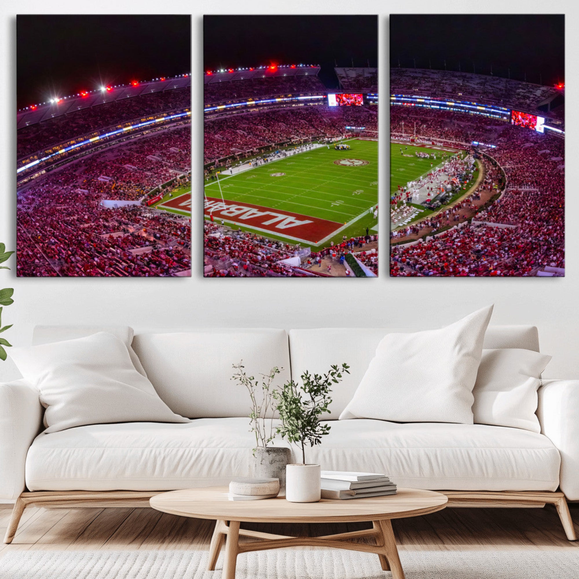11343-MGV-CV-36X24-Bryant-Denny Stadium Night Game Triple Canvas Wall Art - Alabama Crimson Tide Football Match