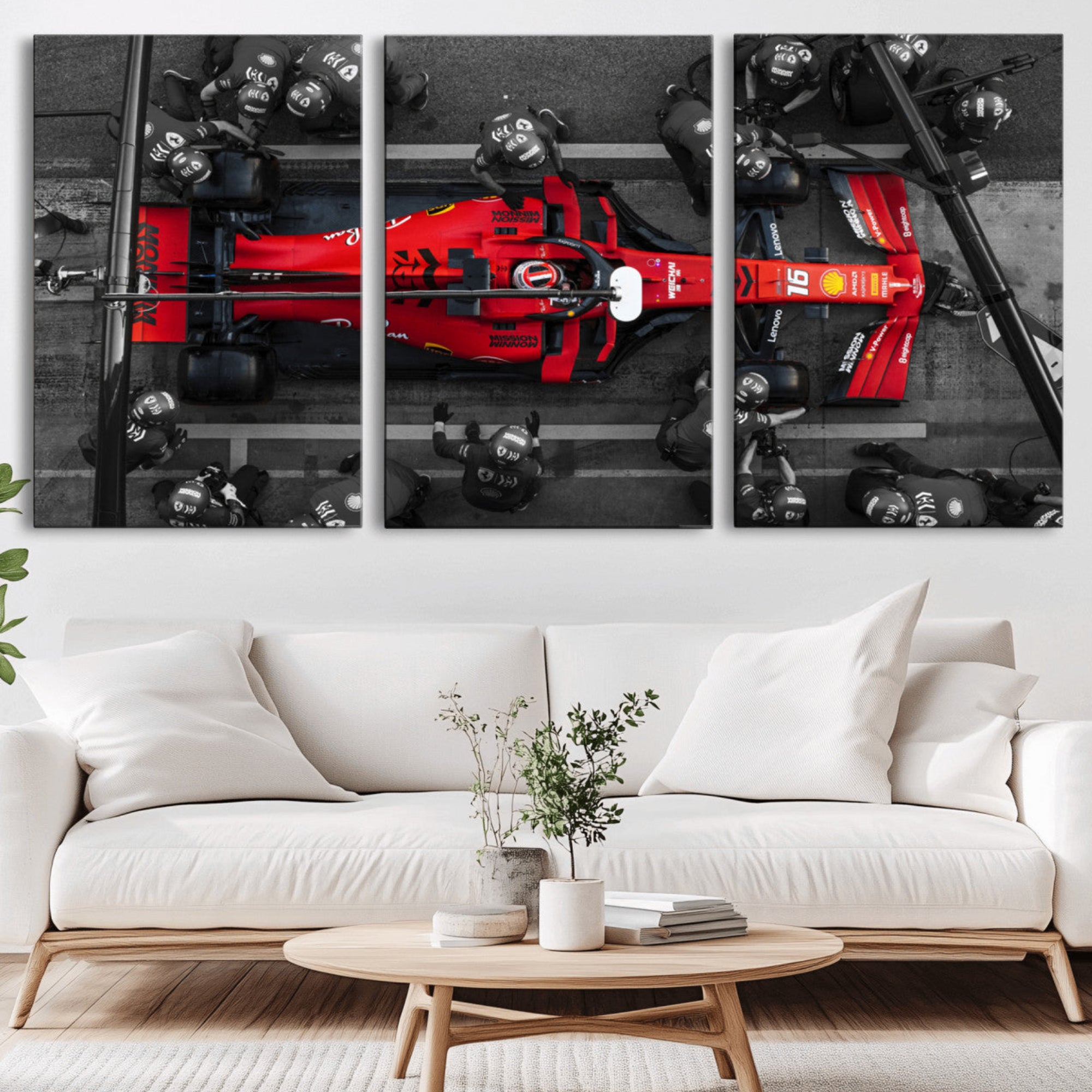 99356-MGV-CV-36X24-Ferrari Pit Stop Canvas Wall Art – Precision and Speed Captured in Bold Motorsport Imagery – Ready