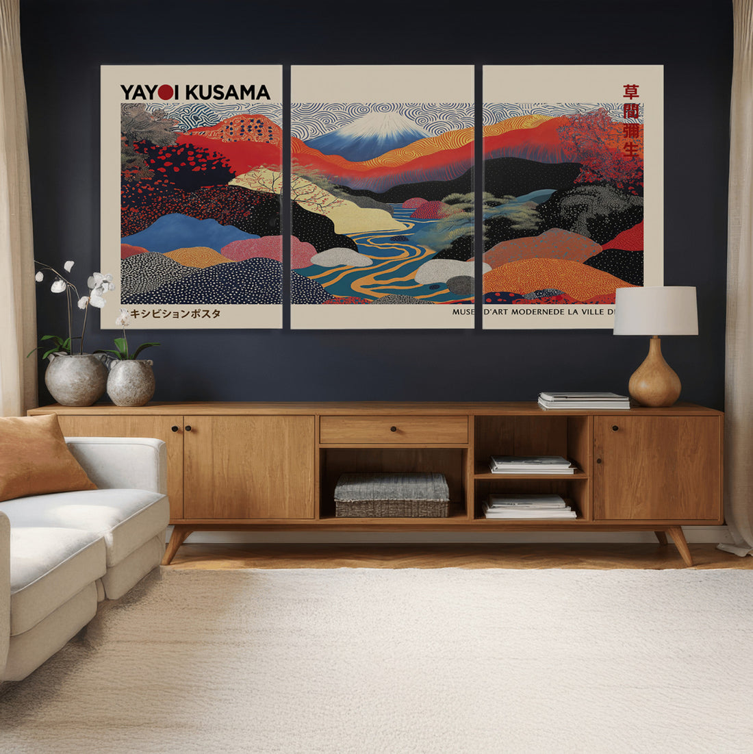 Yayoi Kusama Wall Art | Framed Japanese Abstract Art Print, Modern Wabi Sabi Canvas