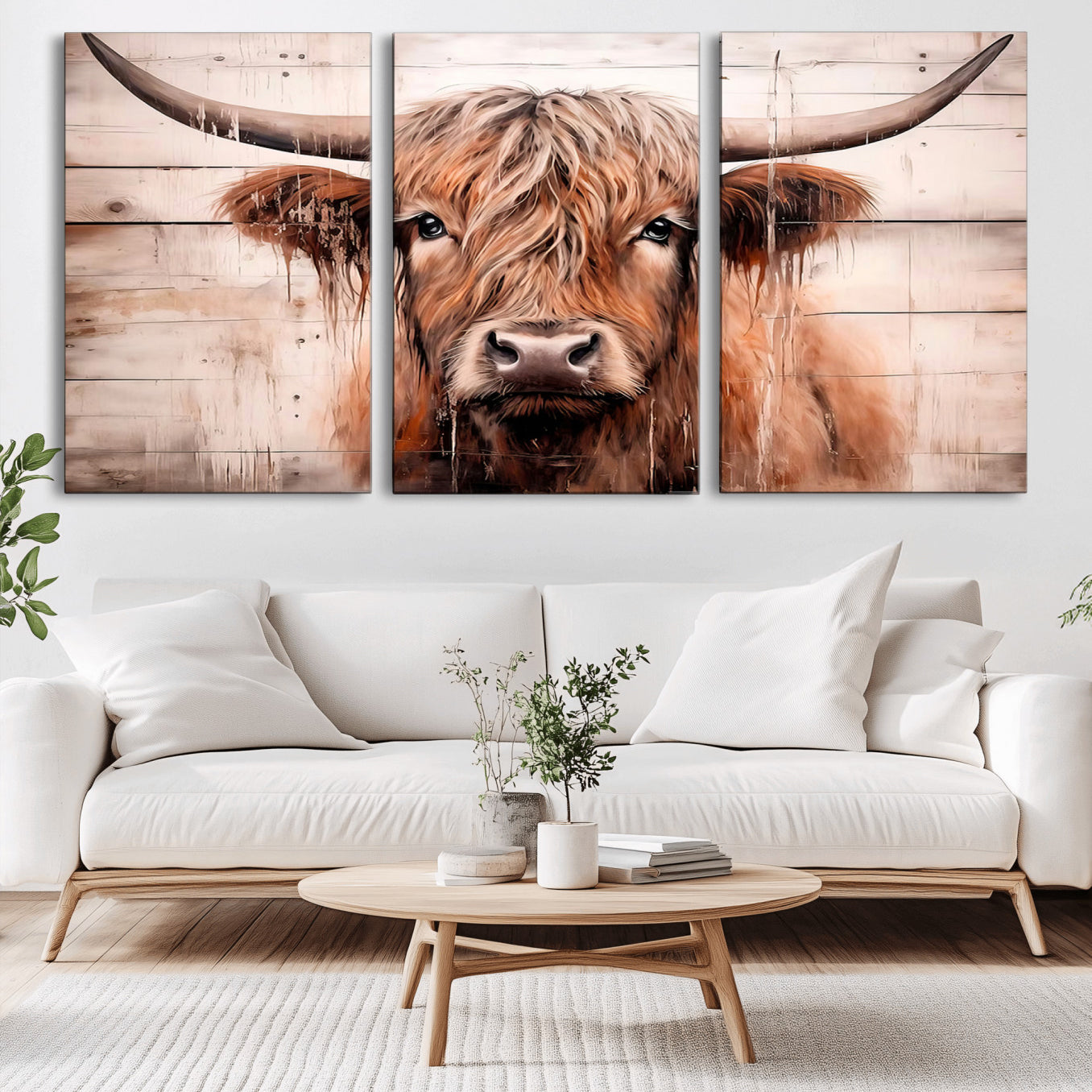 -Vintage Scottish Highland Cow Cattle Art Print Farmhouse Wall Art Canvas Print