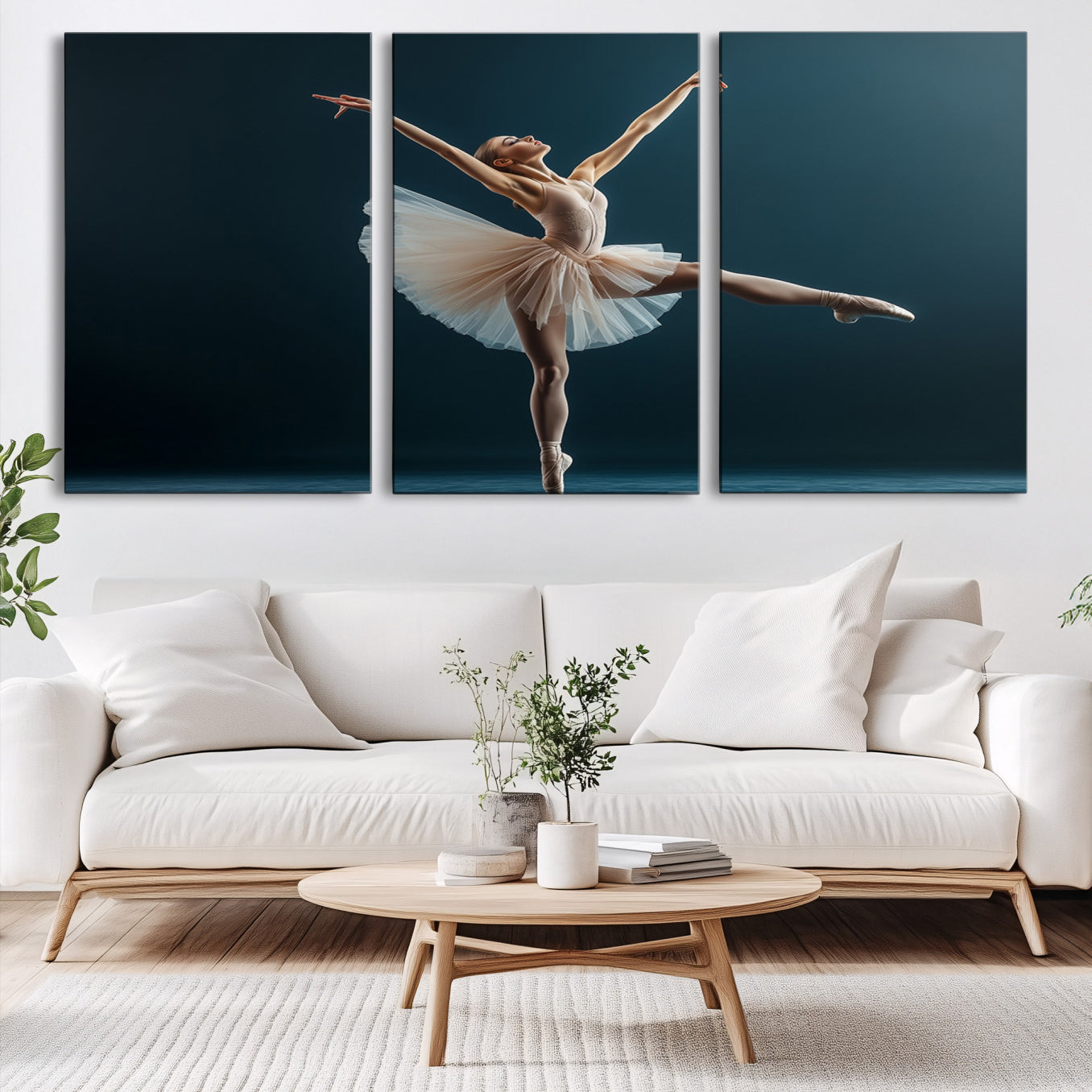 An elegant ballerina captured mid-pose on pointe, radiating grace and strength in a perfectly lit studio setting, her tutu fanned out in delicate symmetry.