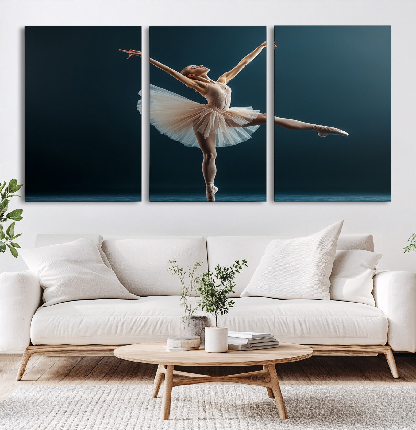 An elegant ballerina captured mid-pose on pointe, radiating grace and strength in a perfectly lit studio setting, her tutu fanned out in delicate symmetry.