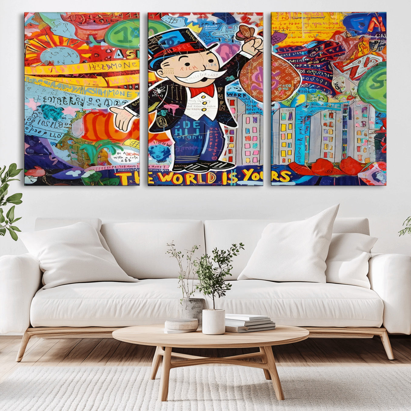 96320-MGV-CV-36X24-Pop Art Monopoly Man Canvas Wall Art Print - Bold and Colorful Street Art-Inspired Decor for Living