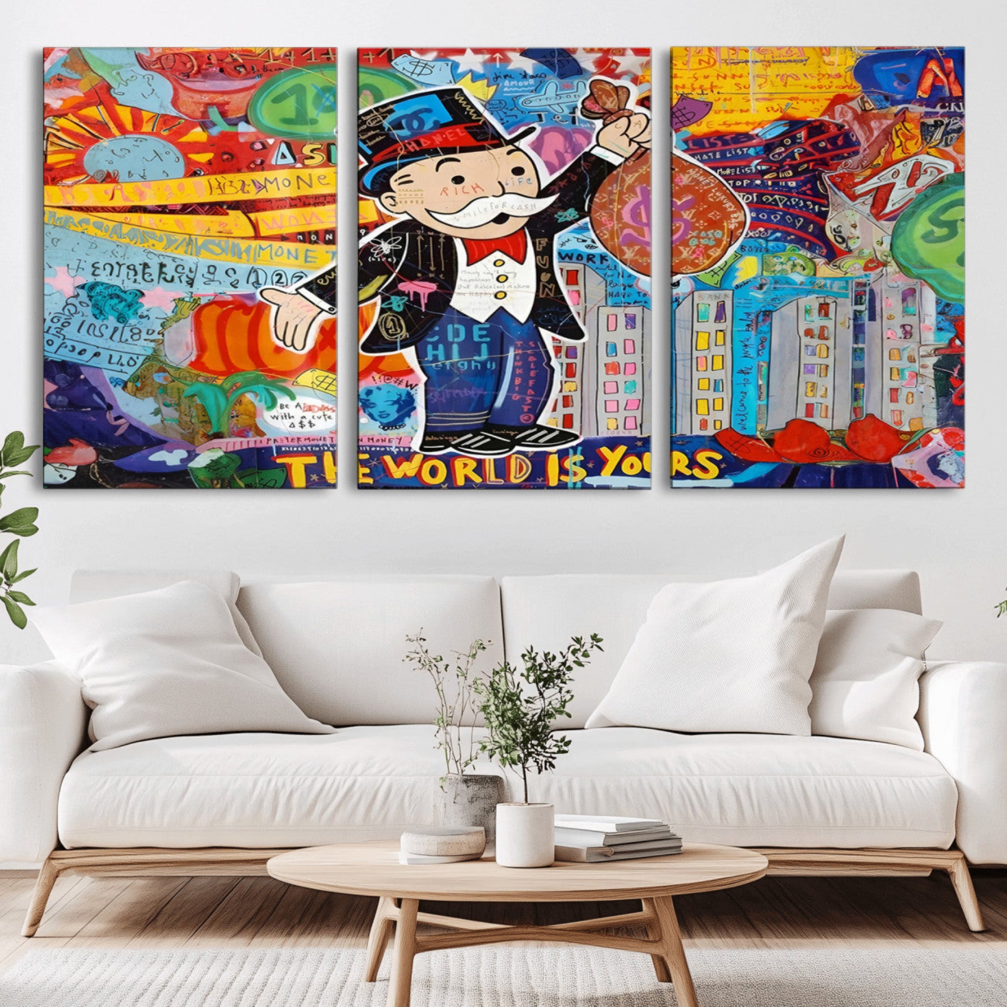 96320-MGV-CV-36X24-Pop Art Monopoly Man Canvas Wall Art Print - Bold and Colorful Street Art-Inspired Decor for Living