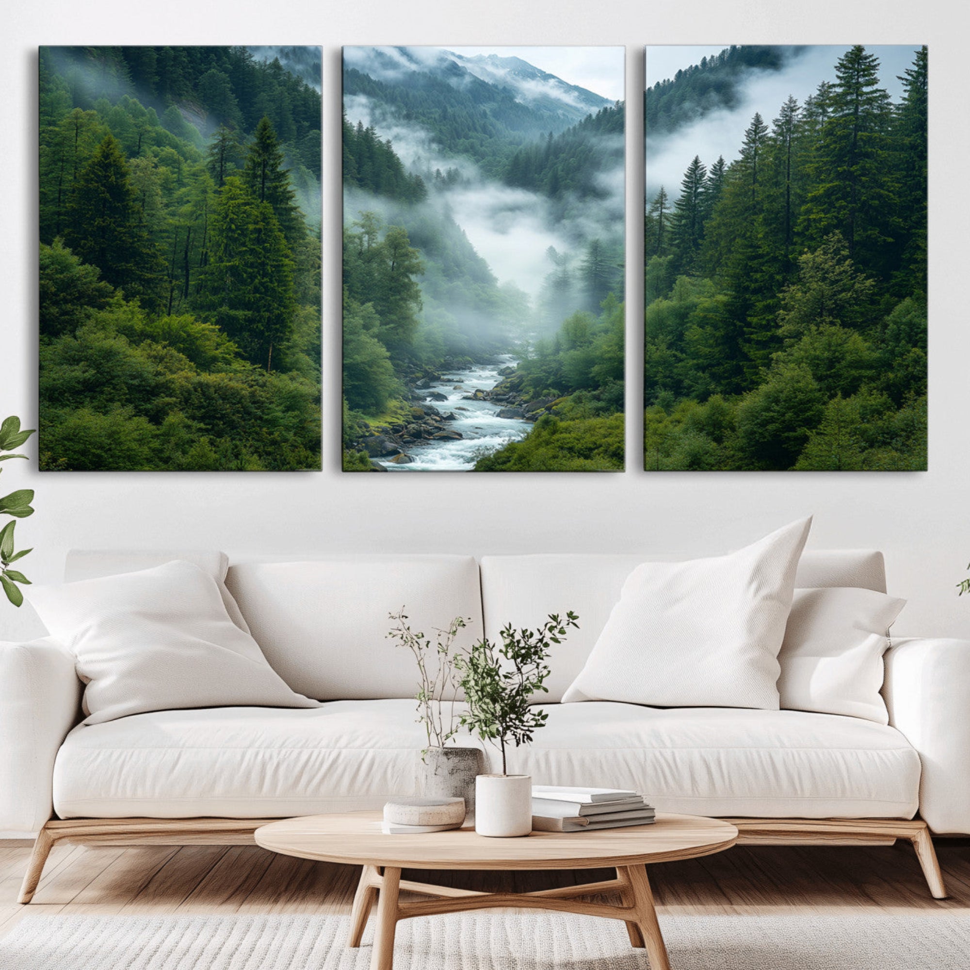 69453-MGV-CV-36X24-Mountain Forest River Canvas Wall Art Print - Serene Nature Landscape for Living Room, Office, or