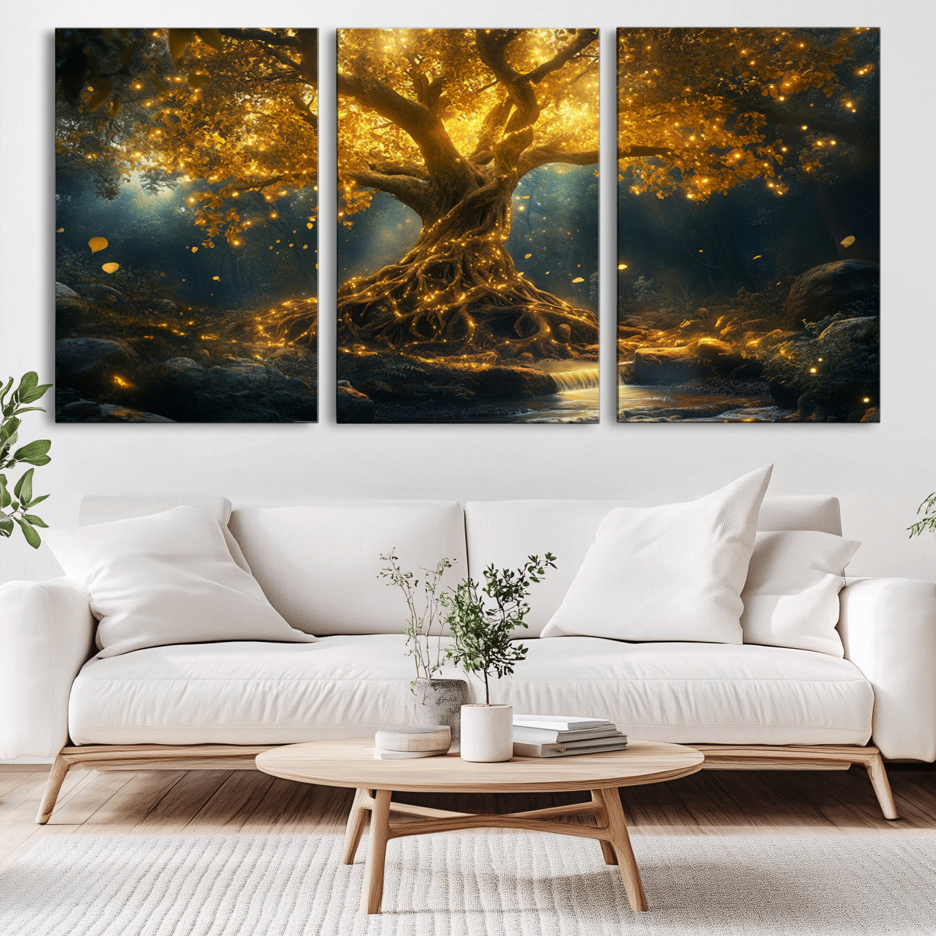 92739-MGV-CV-36X24-Golden Tree of Life Canvas Wall Art Print - Majestic Glowing Tree Wall Art Print
