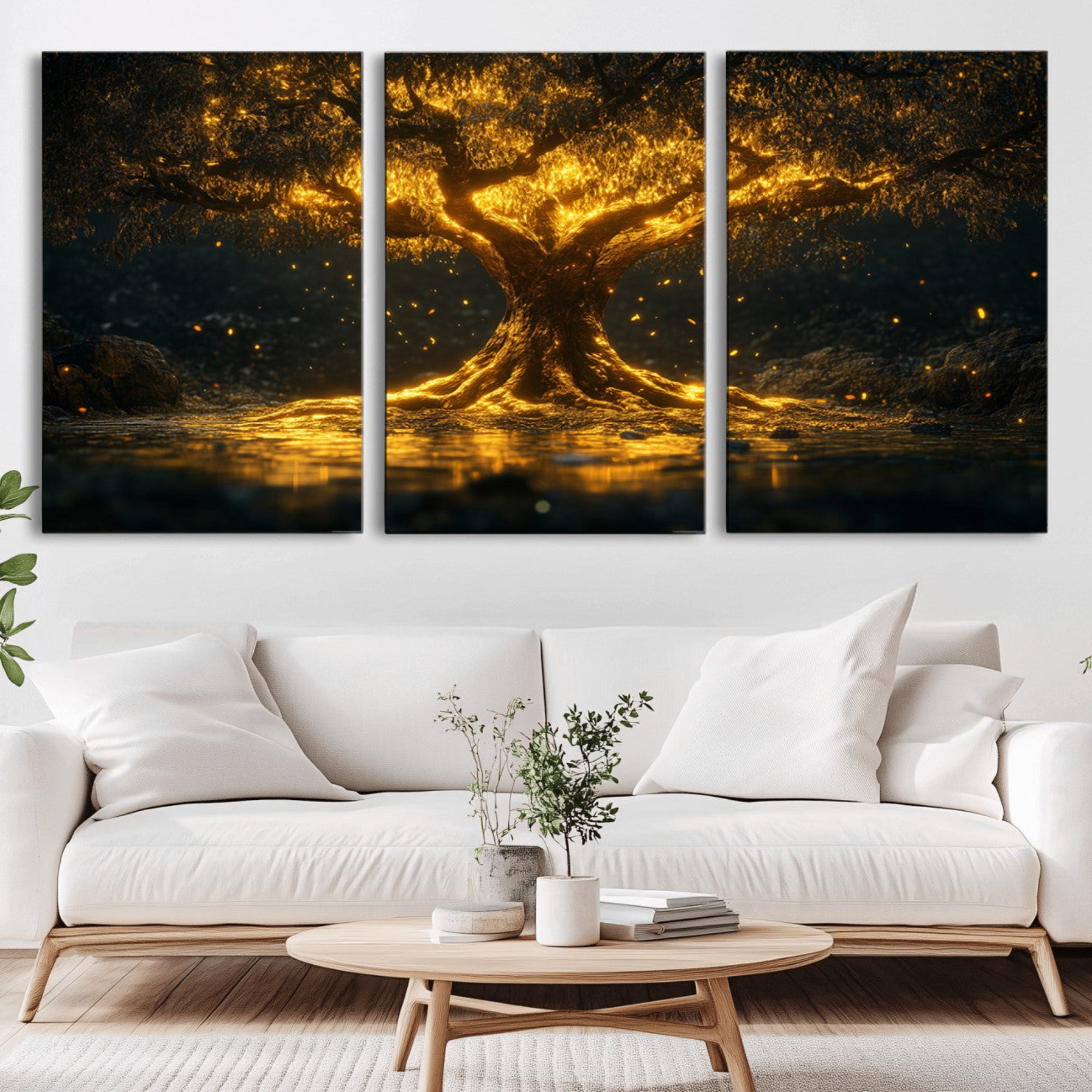 59580-MGV-CV-36X24-Golden Tree of Life Canvas Wall Art Print - Majestic Glowing Tree Wall Art Print