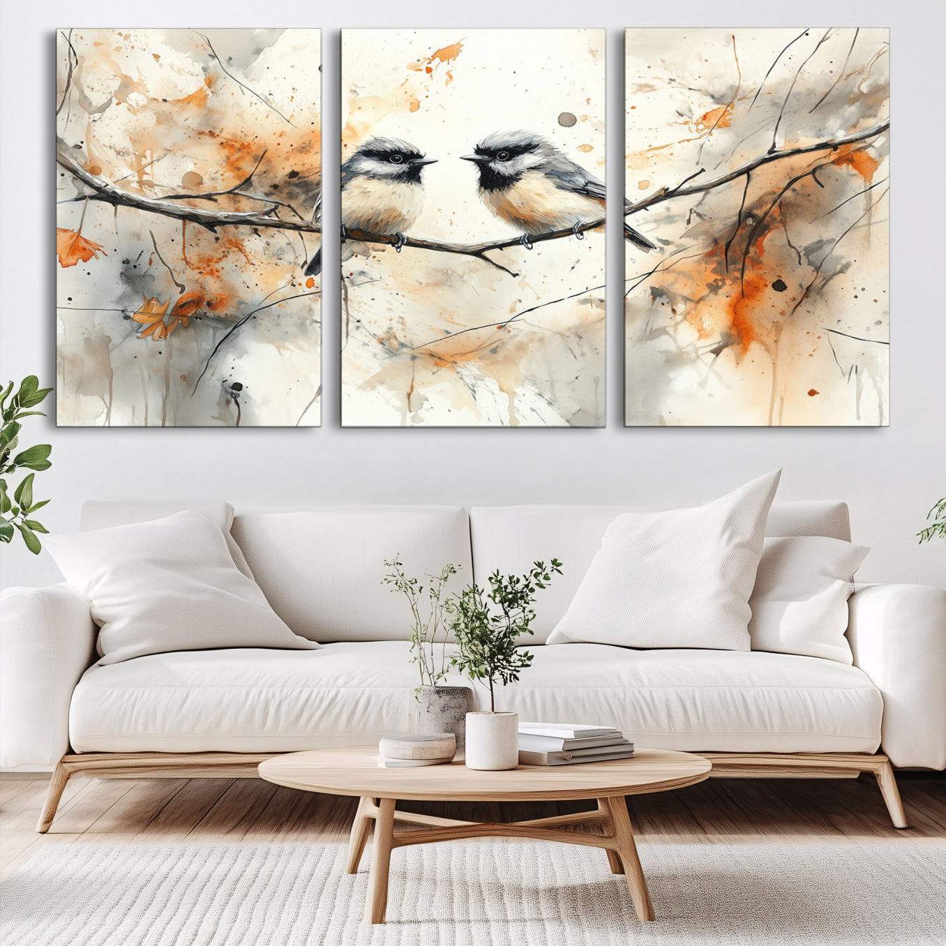 98244-MGV-CV-60X30-3P-Beautiful Birds Wall Art – Framed Watercolor Branch Canvas Artwork, Elegant Nature Design, Vibrant Decor for Home, Office