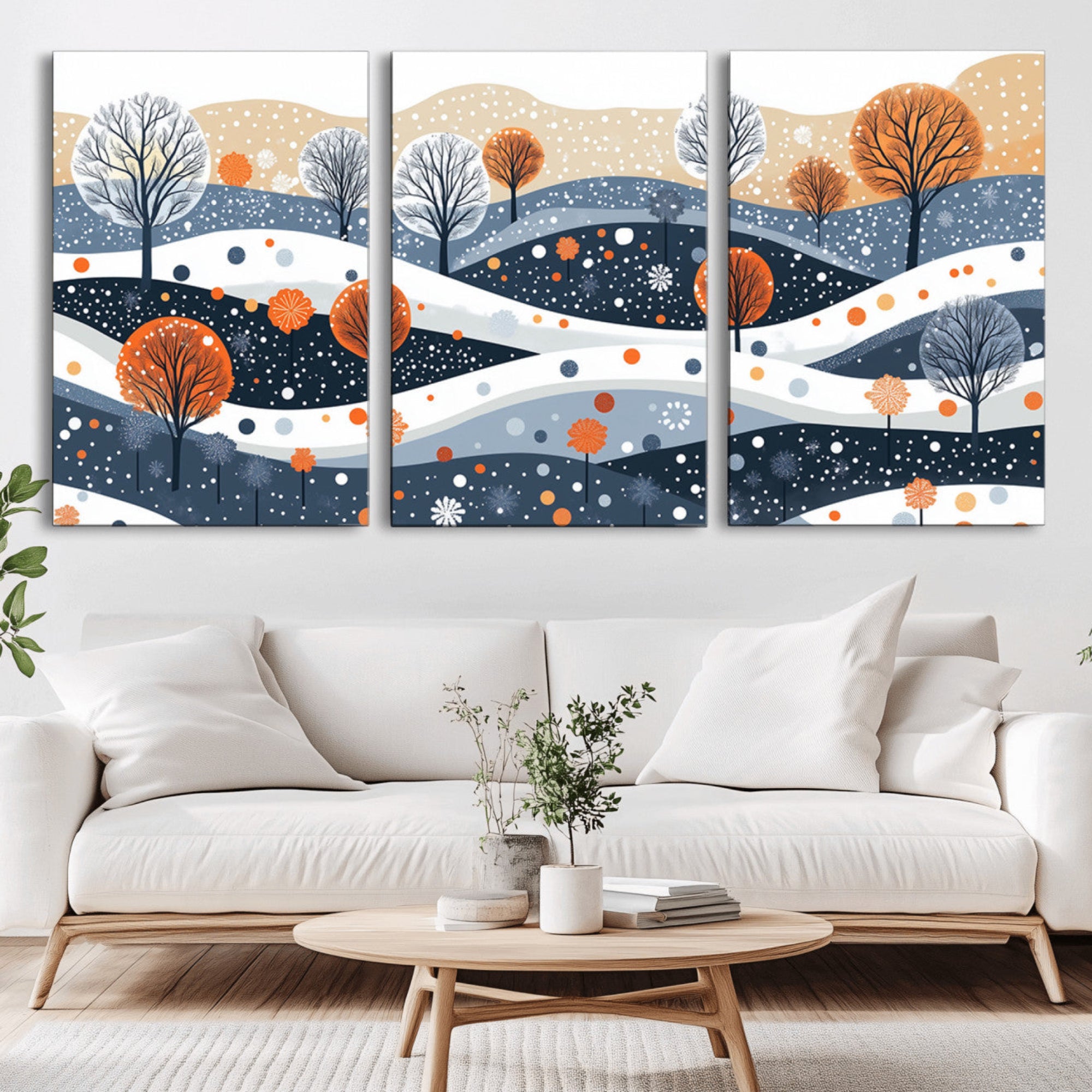 22651-MGV-CV-36X24-Abstract Winter Landscape Canvas Wall Art Print - Large Colorful Nature Wall Decor