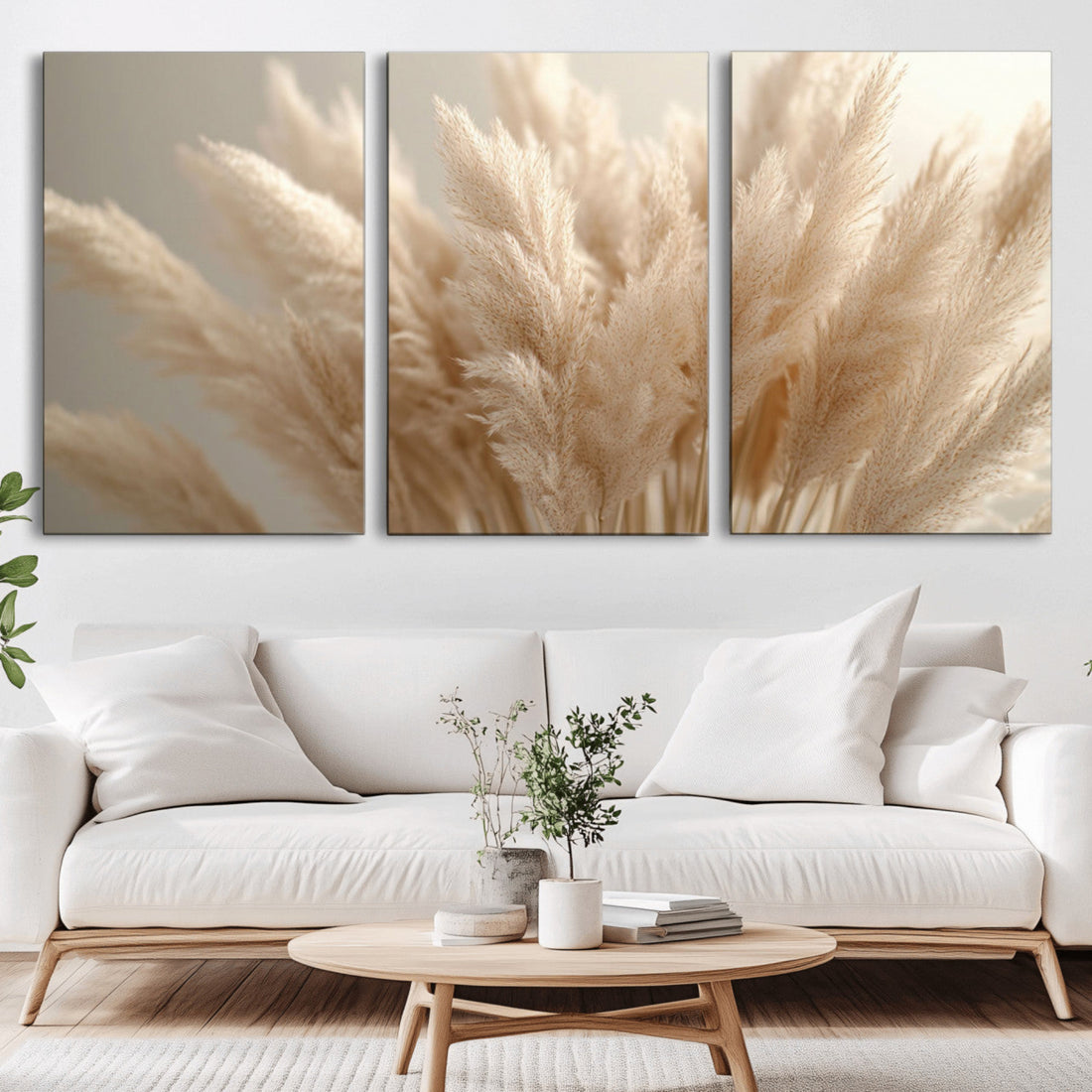 Pampas Grass Canvas Wall Art, Elegant Neutral Decor