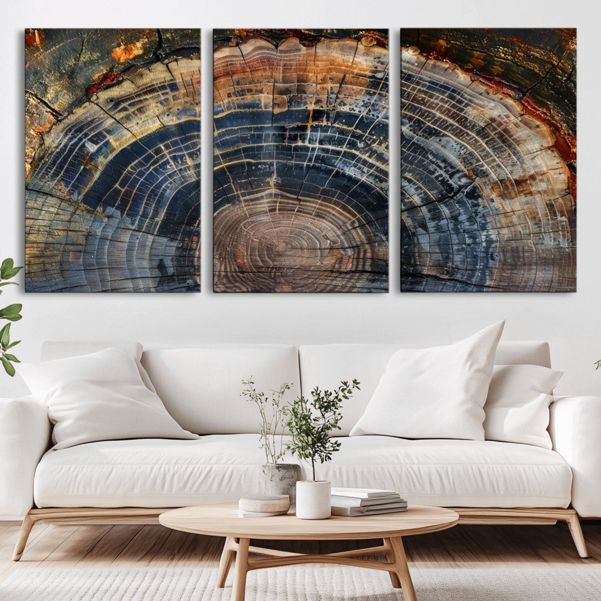 16193-MGV-CV-36X24-Framed Tree Ring Wall Art - Abstract Colorful Tree Ring Wall Decor, Minimalist Home Canvas Art,