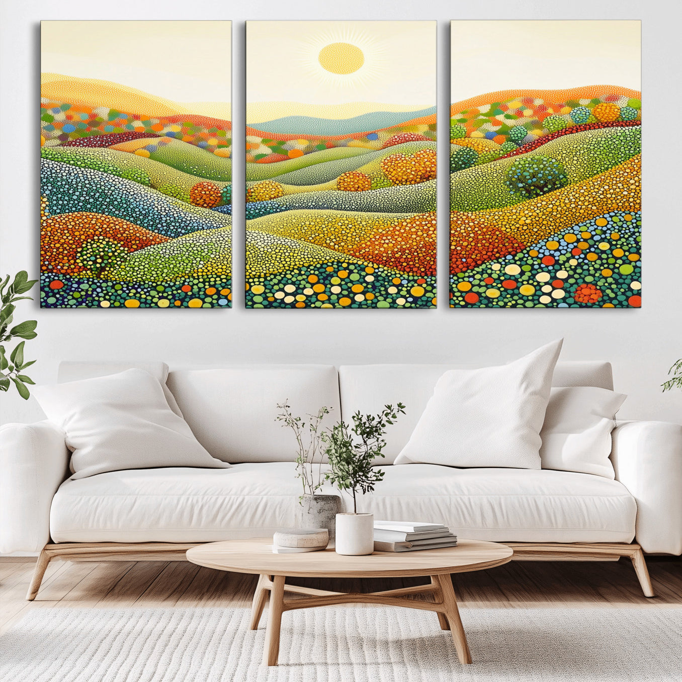 -YAYOI KUSAMA Wall Art - Colorful Dot Art Landscape Canvas, Framed Japanese Dot Art