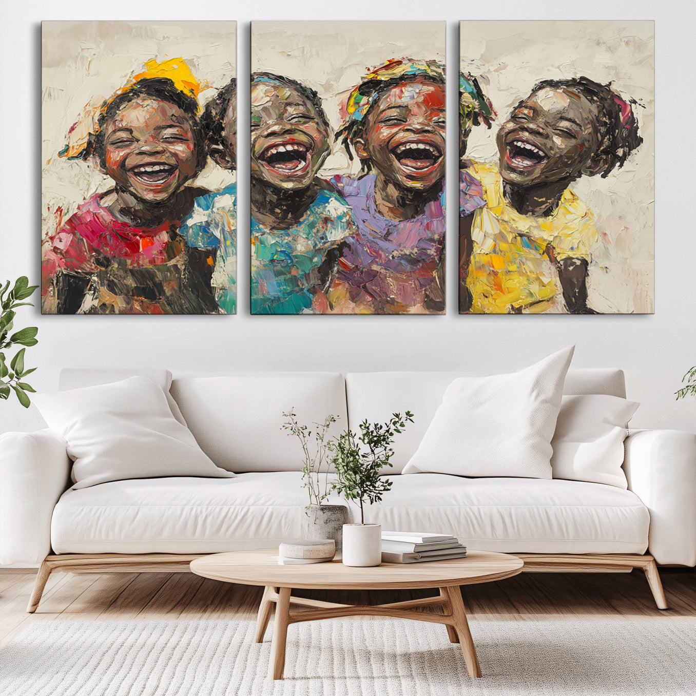 93034-MGV-CV-36X24-Shai Yossef style Joyful Childhood Canvas Wall Art - Expressive Impasto Painting of Black Children