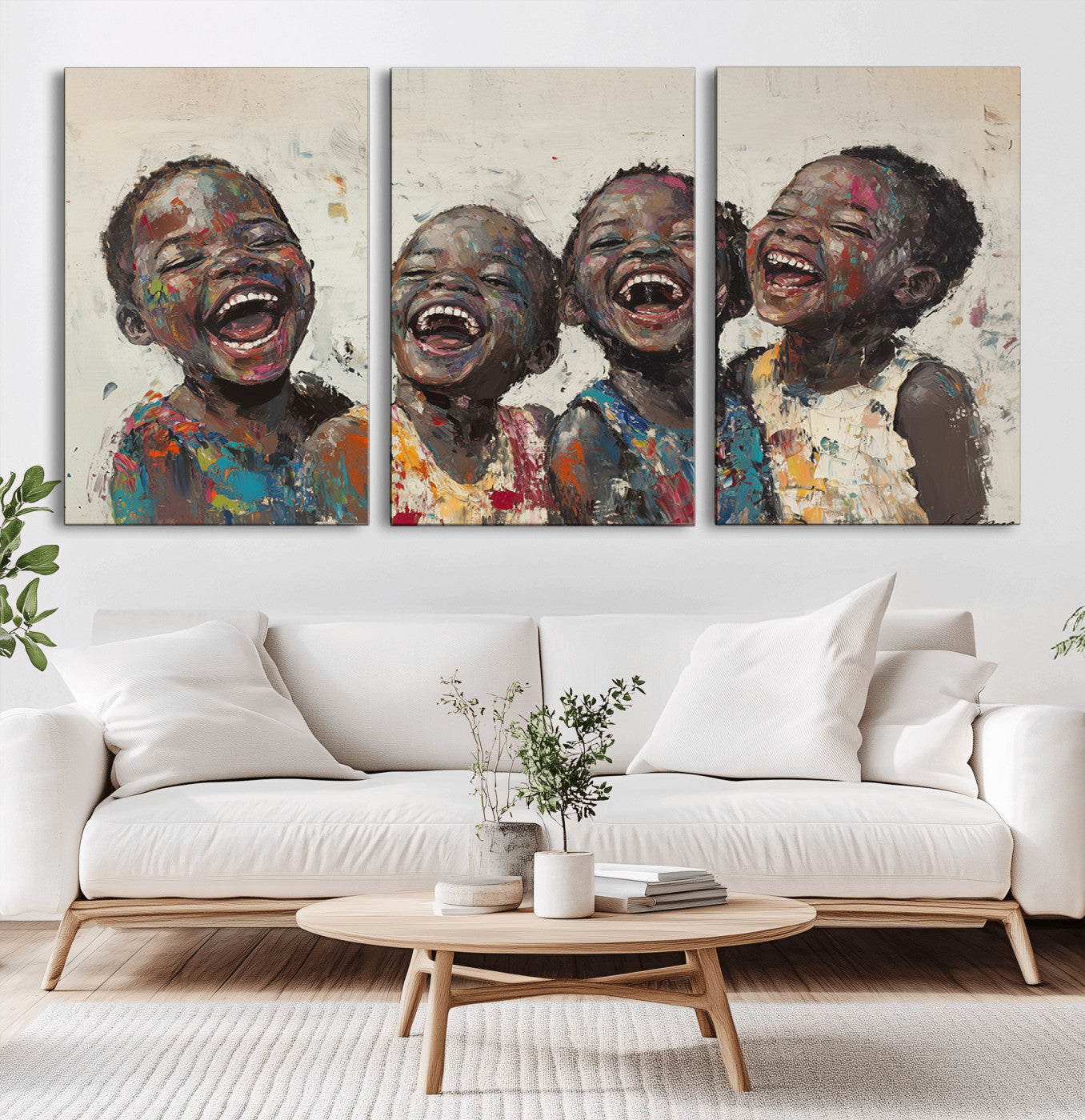 85256-MGV-CV-36X24-Shai Yossef Print - Joyful Childhood Canvas Wall Art - Expressive Impasto Painting of Laughing