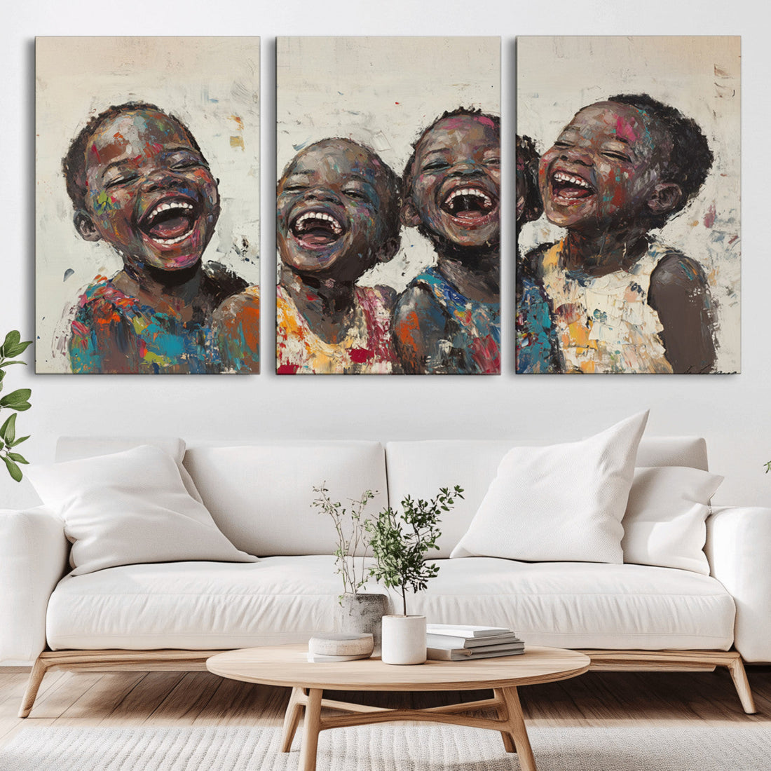 Shai Yossef Print, Joyful Childhood Canvas Wall Art, Expressive Painting of Laughing Children